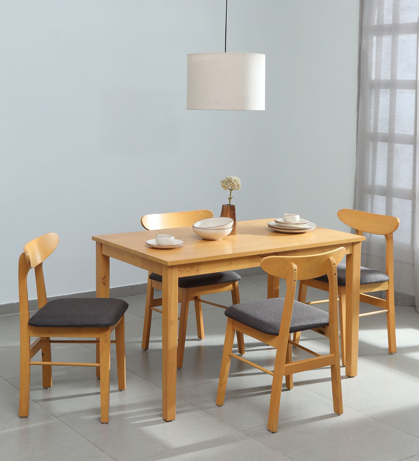 Merche Solid Wood 4 Seater Dining Table Set In Natural Finish