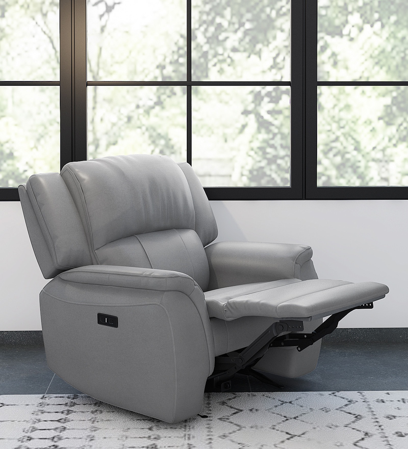 Buy Meredith Leather 1 Seater Motorised Recliner In Light Grey Colour ...