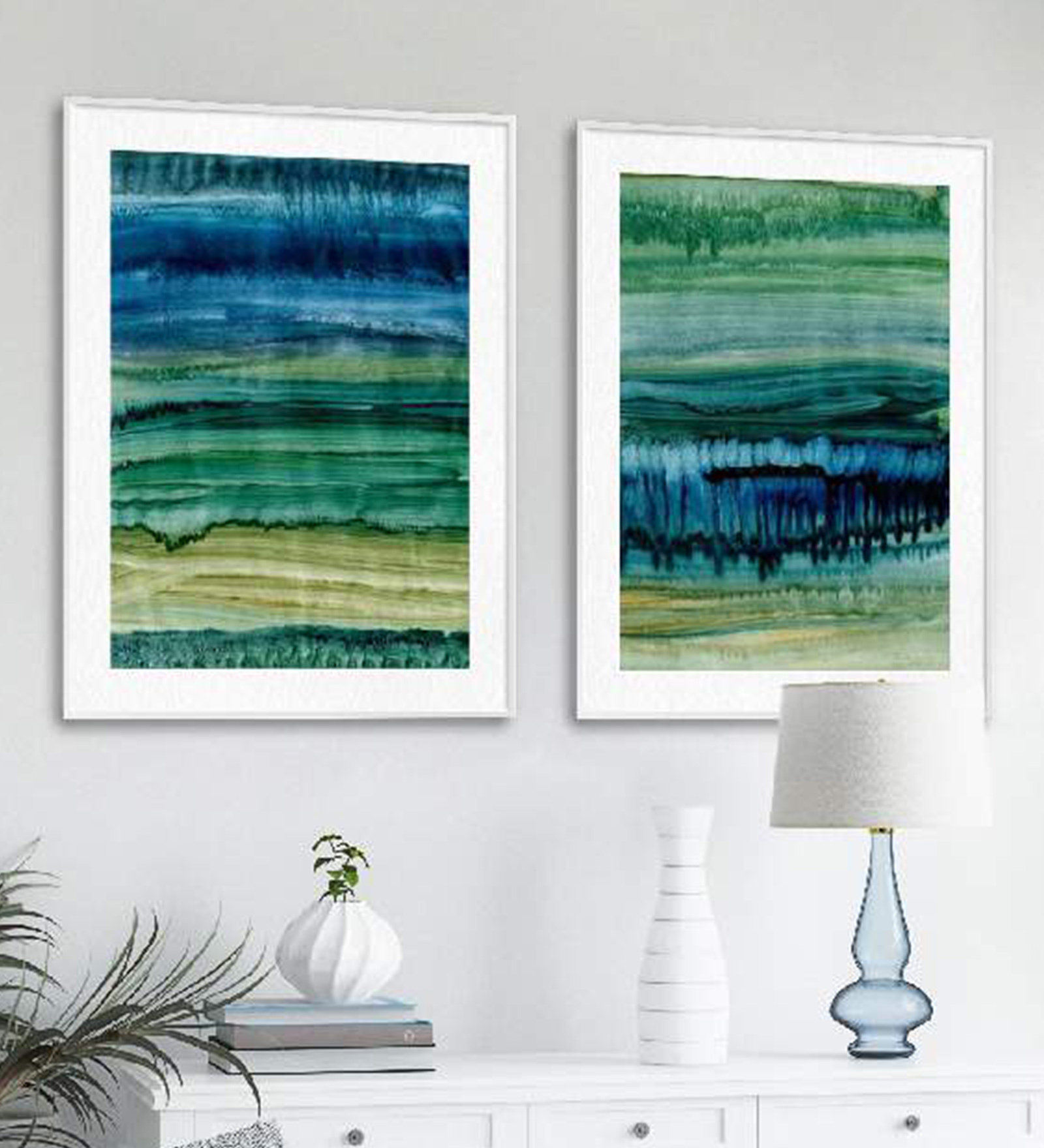 Merging Multicolour Multicolor Paper Framed Art Print Set of 2