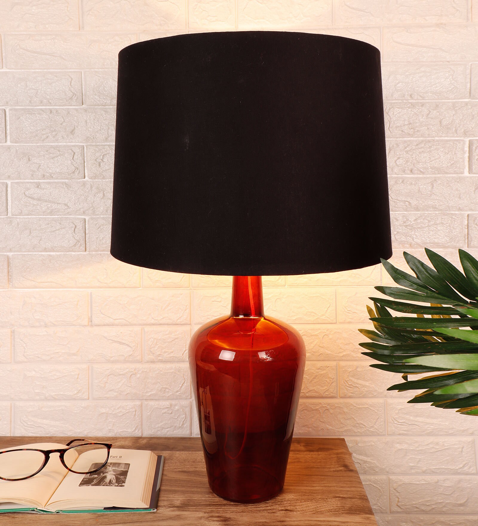 Merlot Red Black Fabric Shade Table Lamp with Ruby Red Base