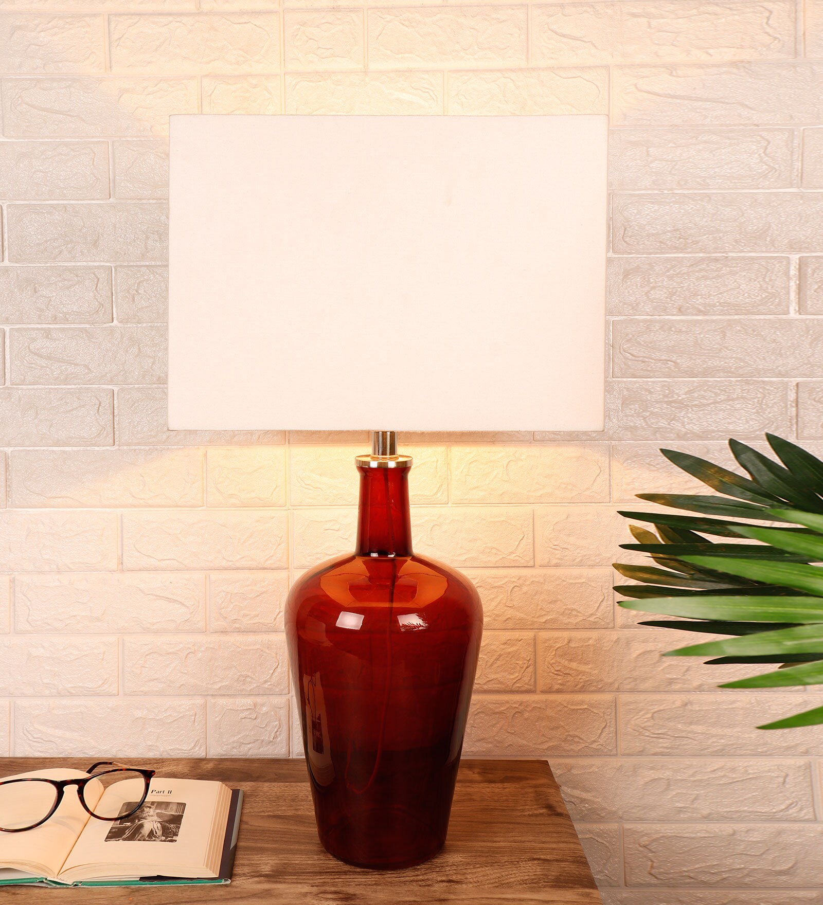 Merlot Red White Fabric Shade Table Lamp with Ruby Red Base