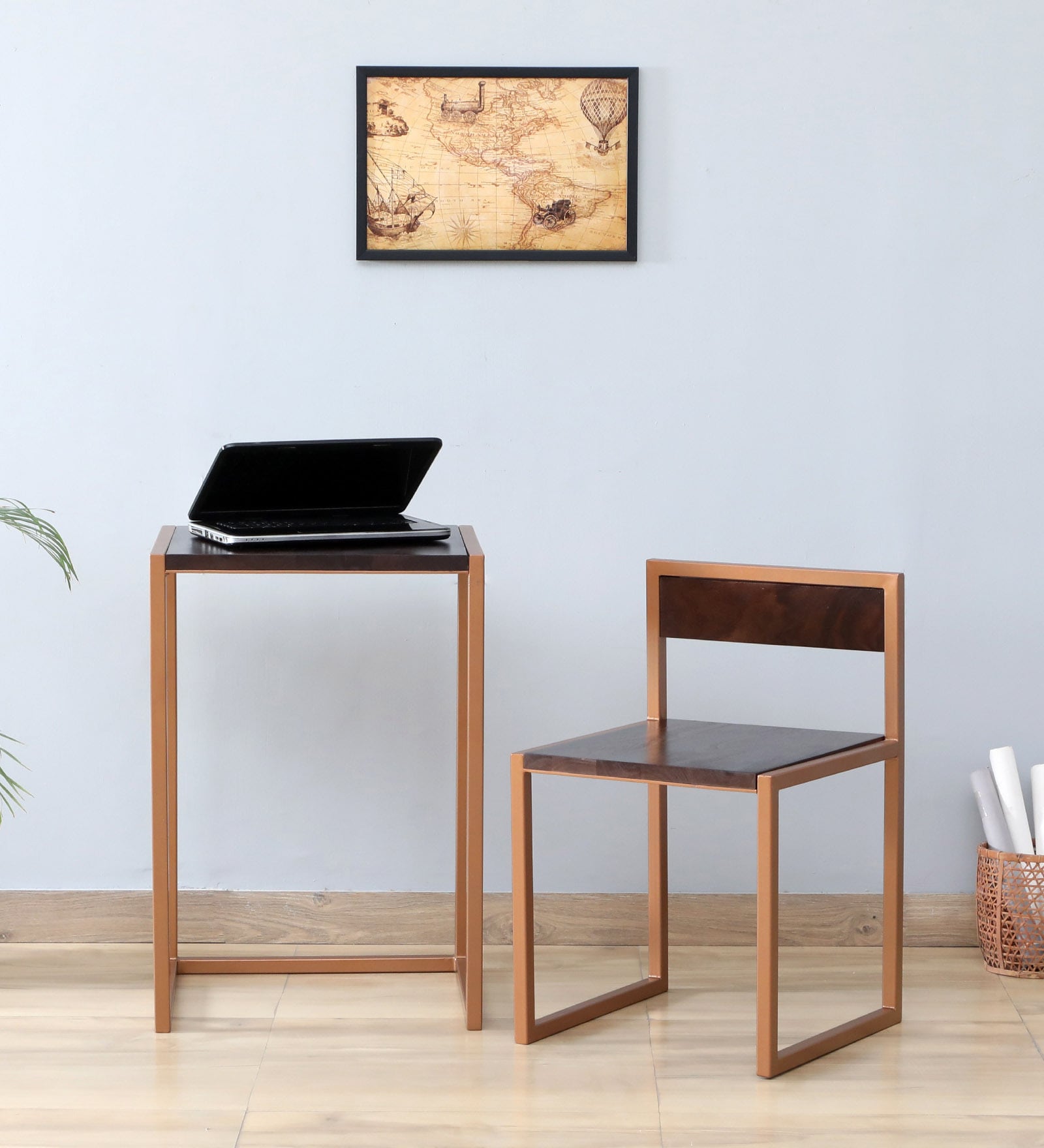 Merria Sheesham Wood Study Table With Chair in Light Rosewood Finish