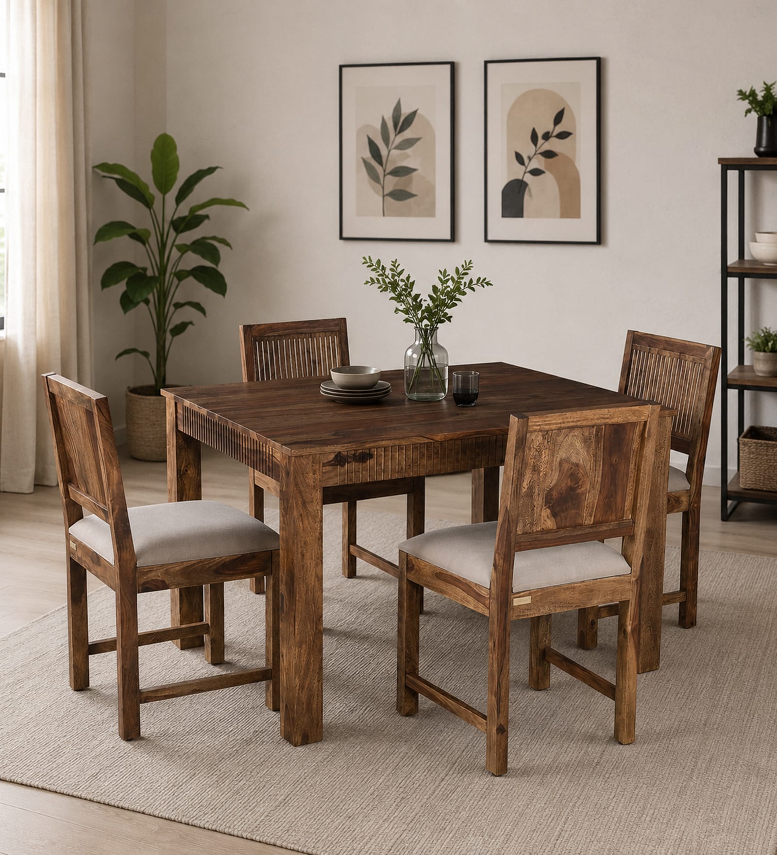 Merritt Sheesham wood 4 Seater Dining Set In Provincial Teak Finish Merritt Sheesham wood 4 Seater Dining Set In Provincial Teak Finish