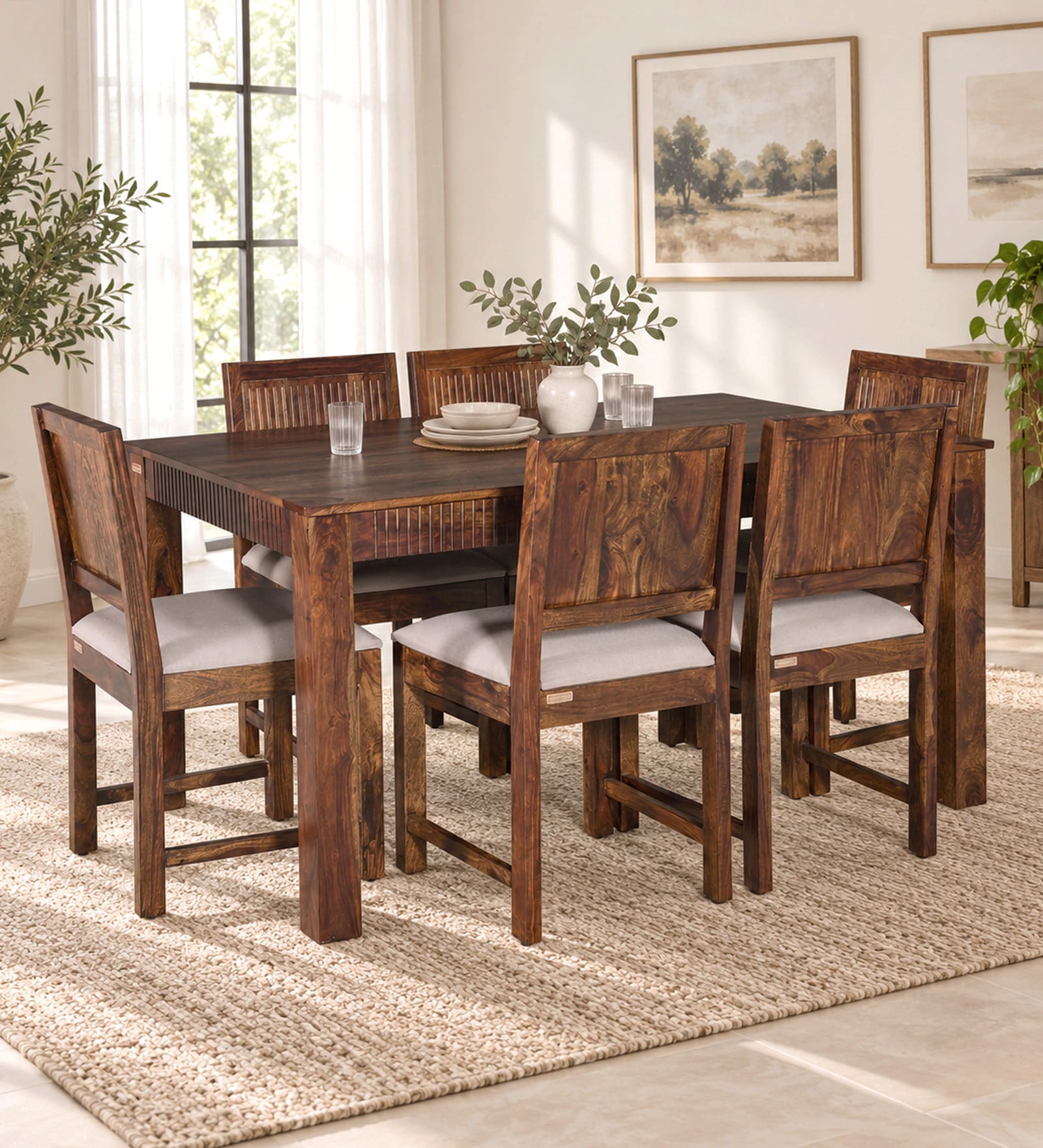 Merritt Sheesham wood 6 Seater Dining Set In Provincial Teak Finish Merritt Sheesham wood 6 Seater Dining Set In Provincial Teak Finish