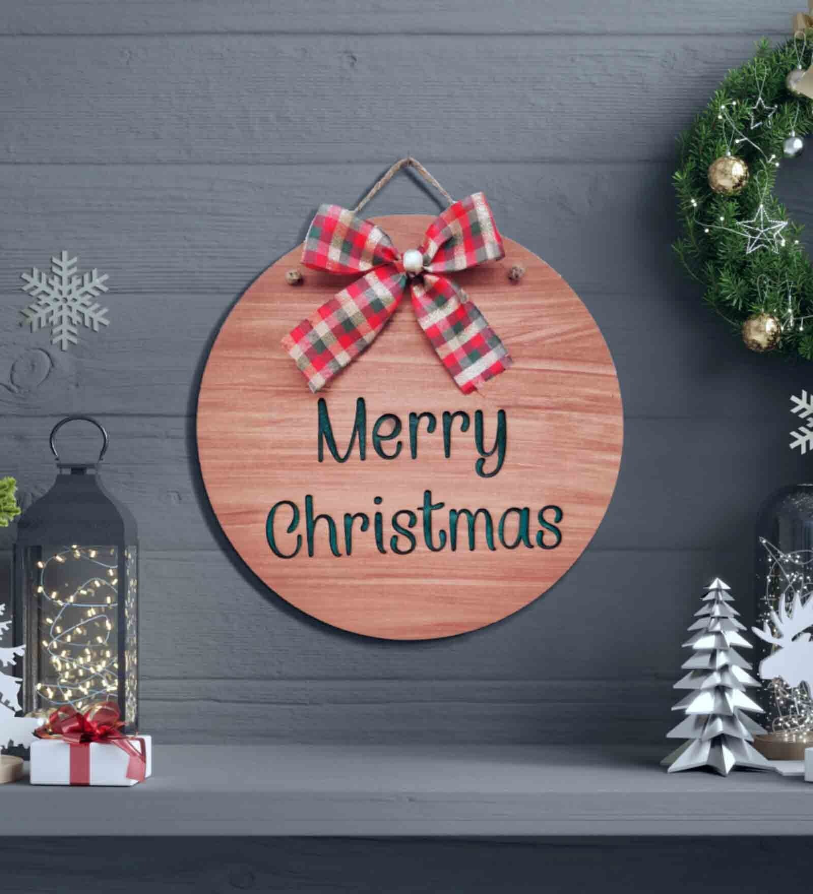 Merry Christmas Brown Wooden Wall Art
