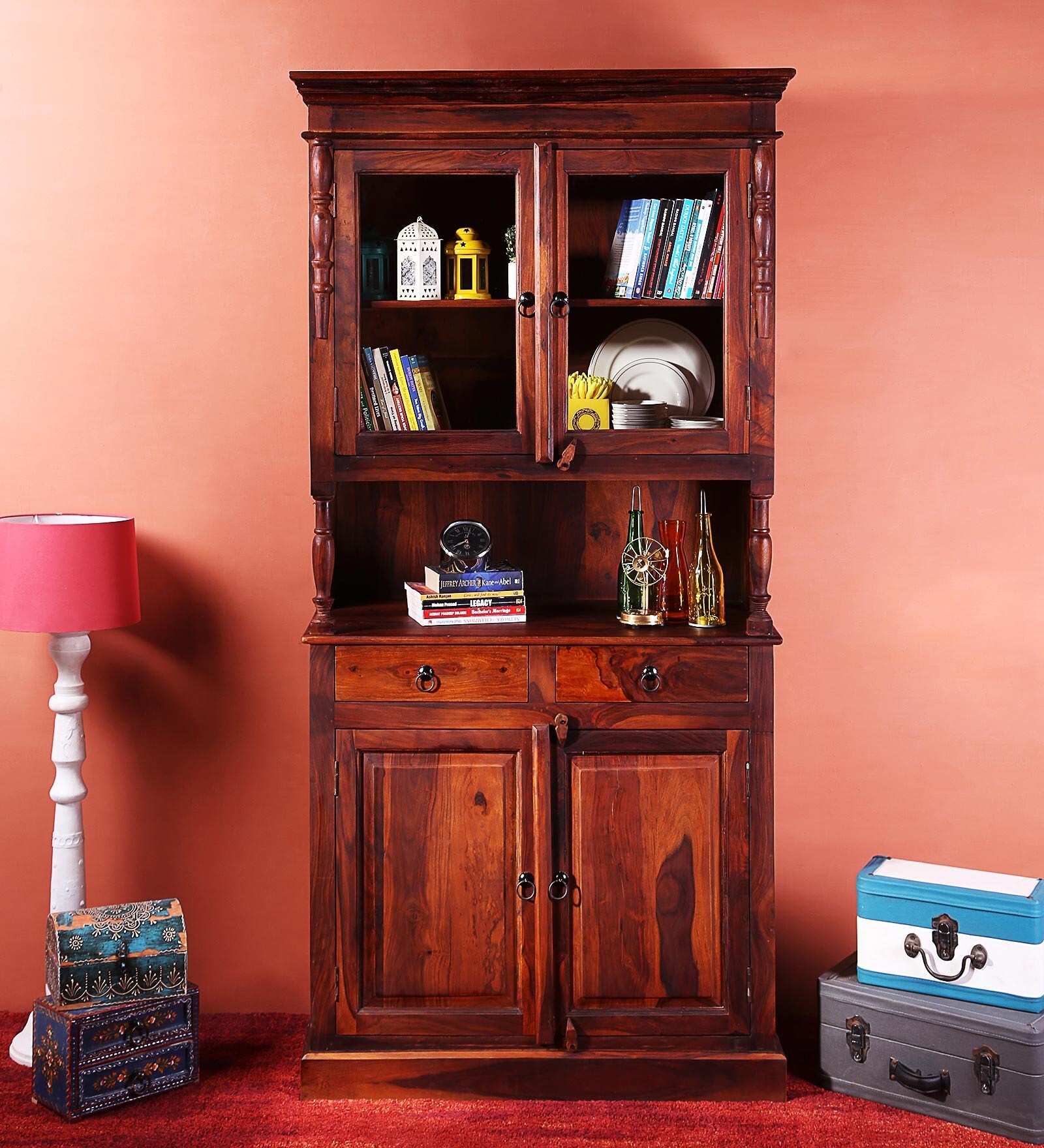 Clifton Solid Wood Hutch Cabinet in Honey Oak Finish