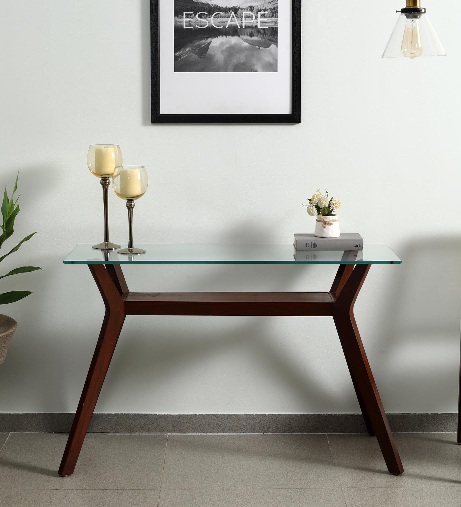Mesa Solid Wood Console Table in Natural Teak Wood Finish