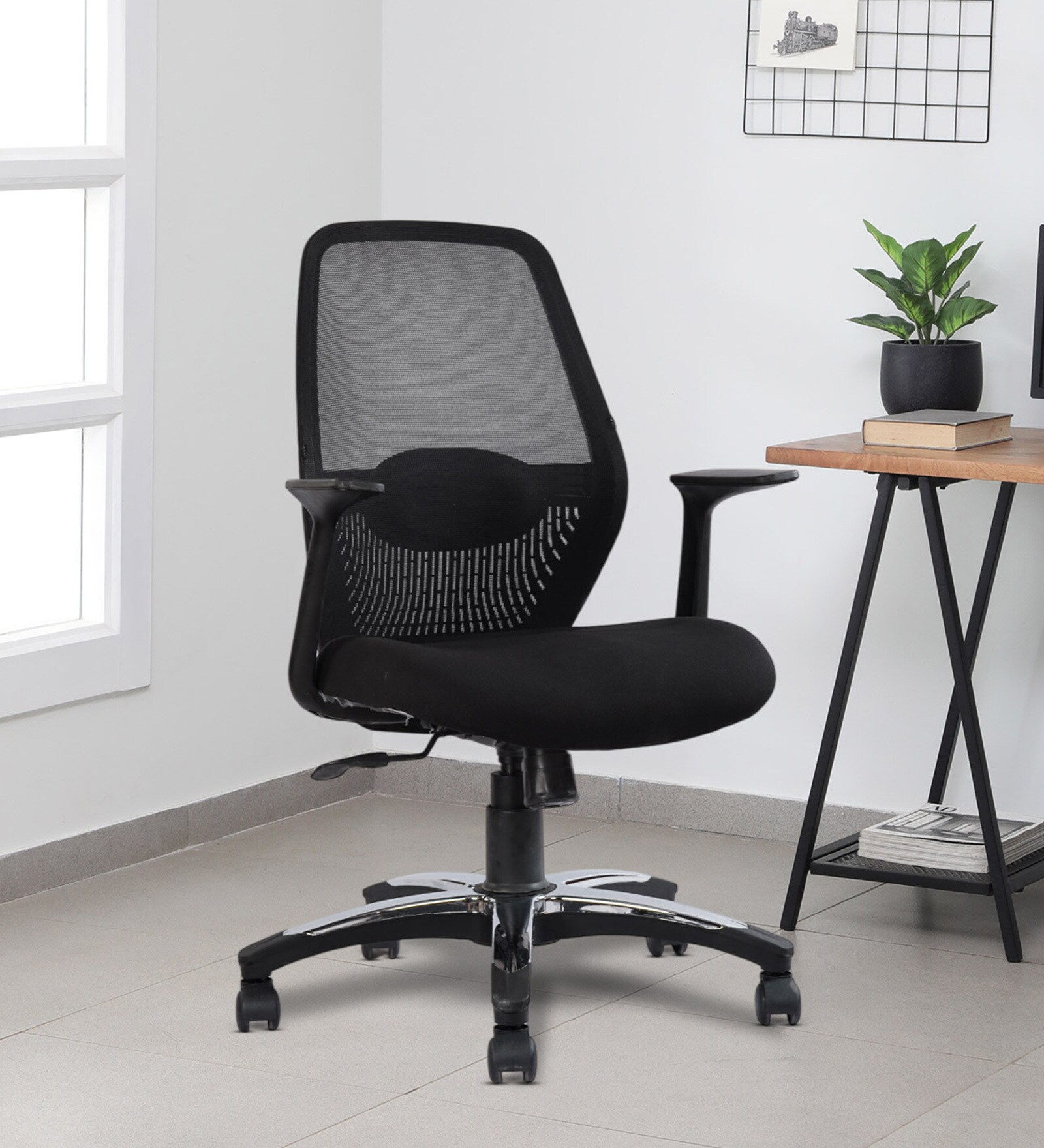 Rei Mid Back Ergonomic Chair in Black Colour