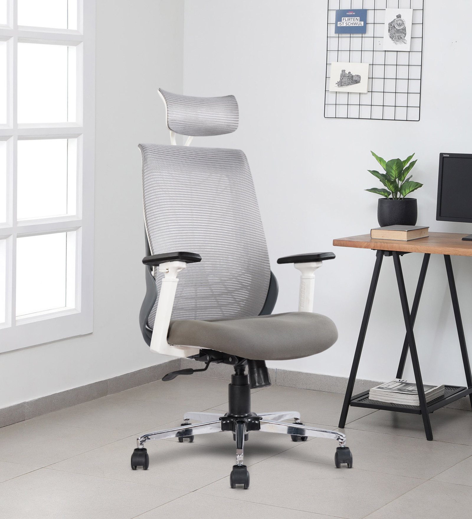 Gintoki High Back Ergonomic Chair in White Colour with Headrest