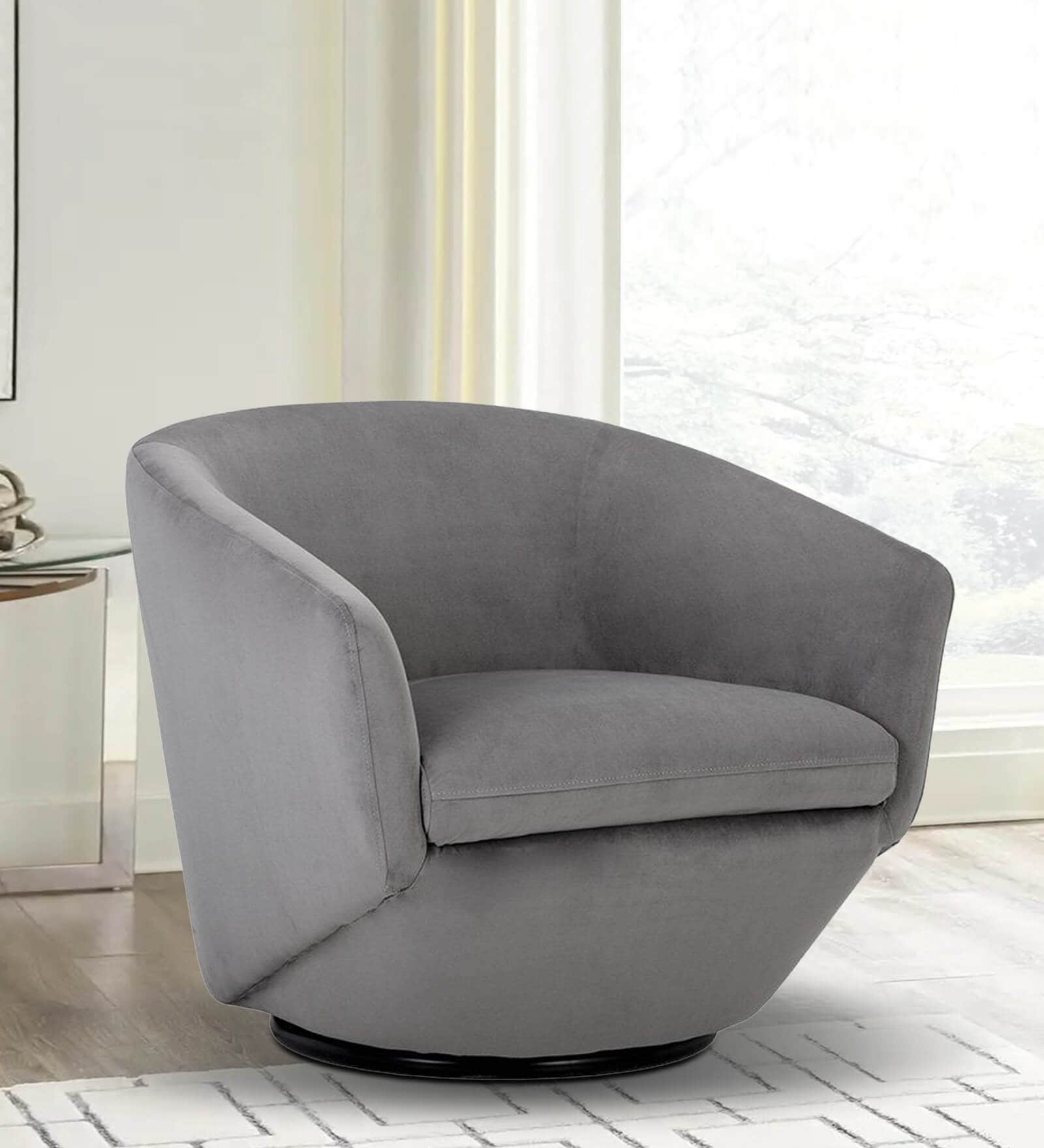 Mess Velvet Swivel Barrel Chair in Grey Finish