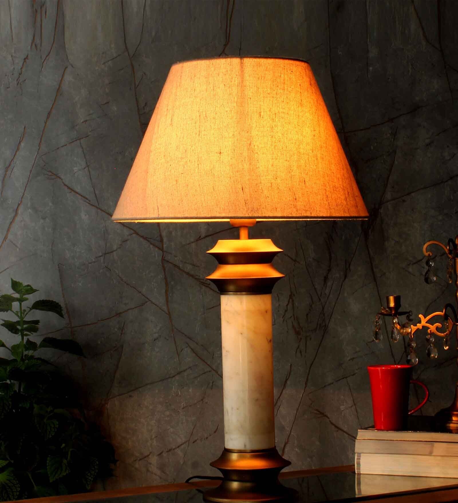 Metal & Marble Base Table Lamp With fabric Lampshhade