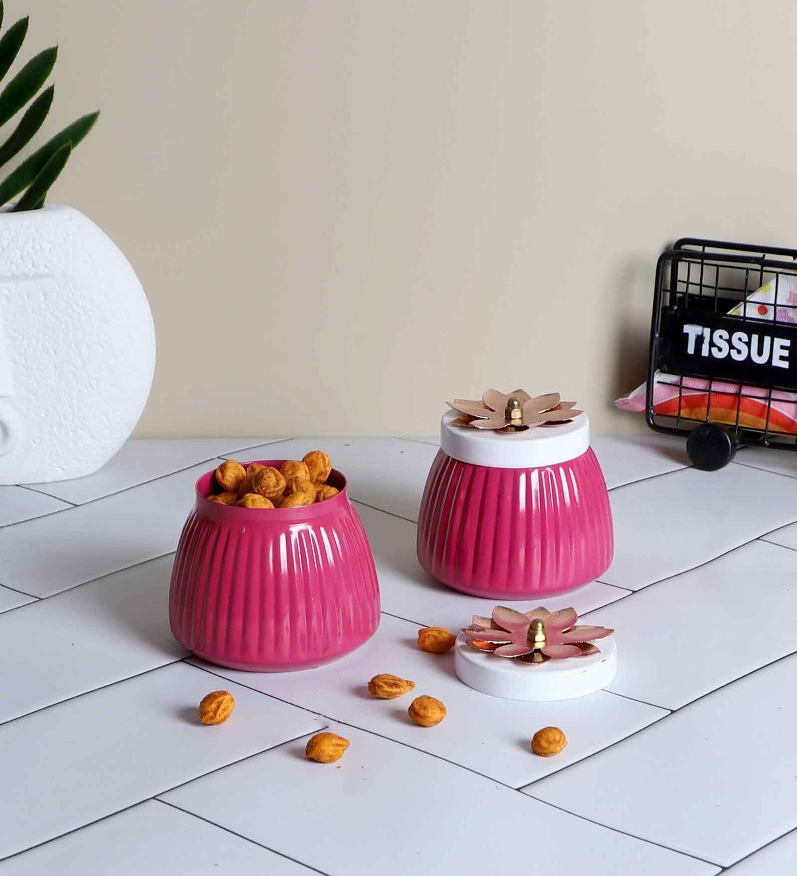 Metal  Pink Jar Set of 2