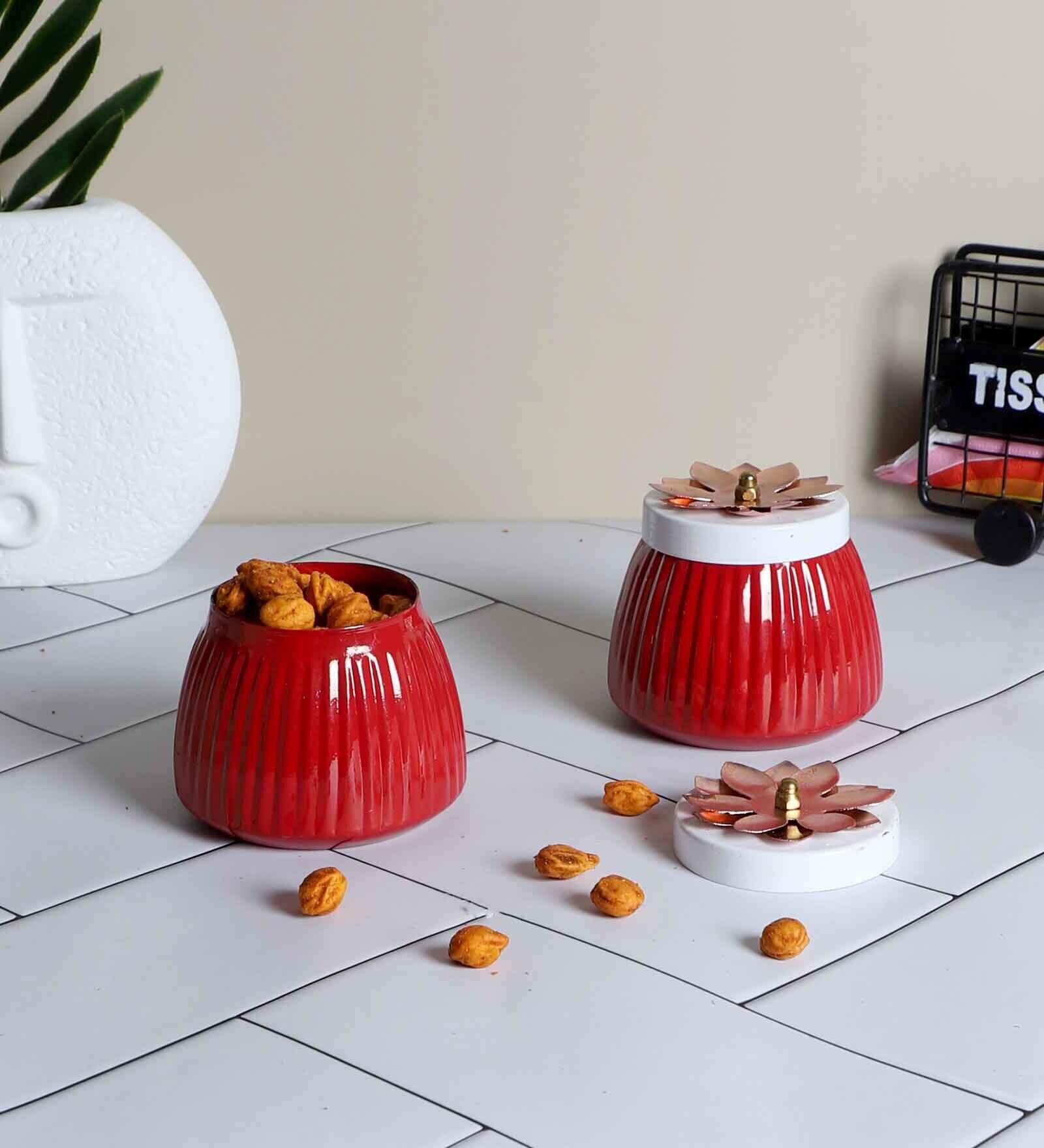 Metal  Red  Jar Set of 2