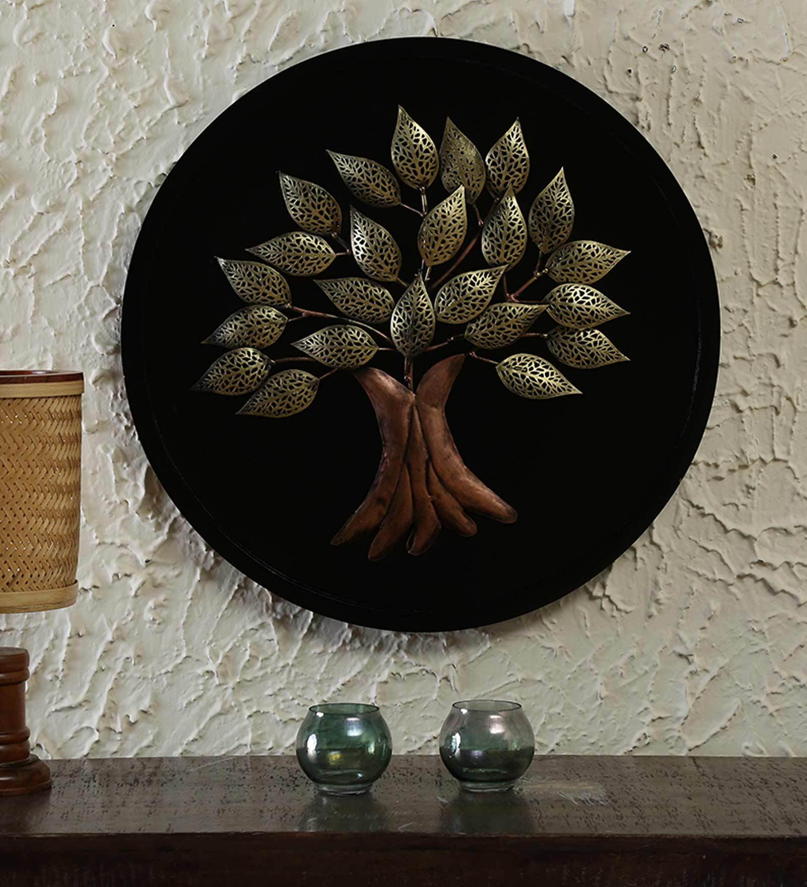 Iron And Mdf Wood Framed Tree Wall Art In Gold