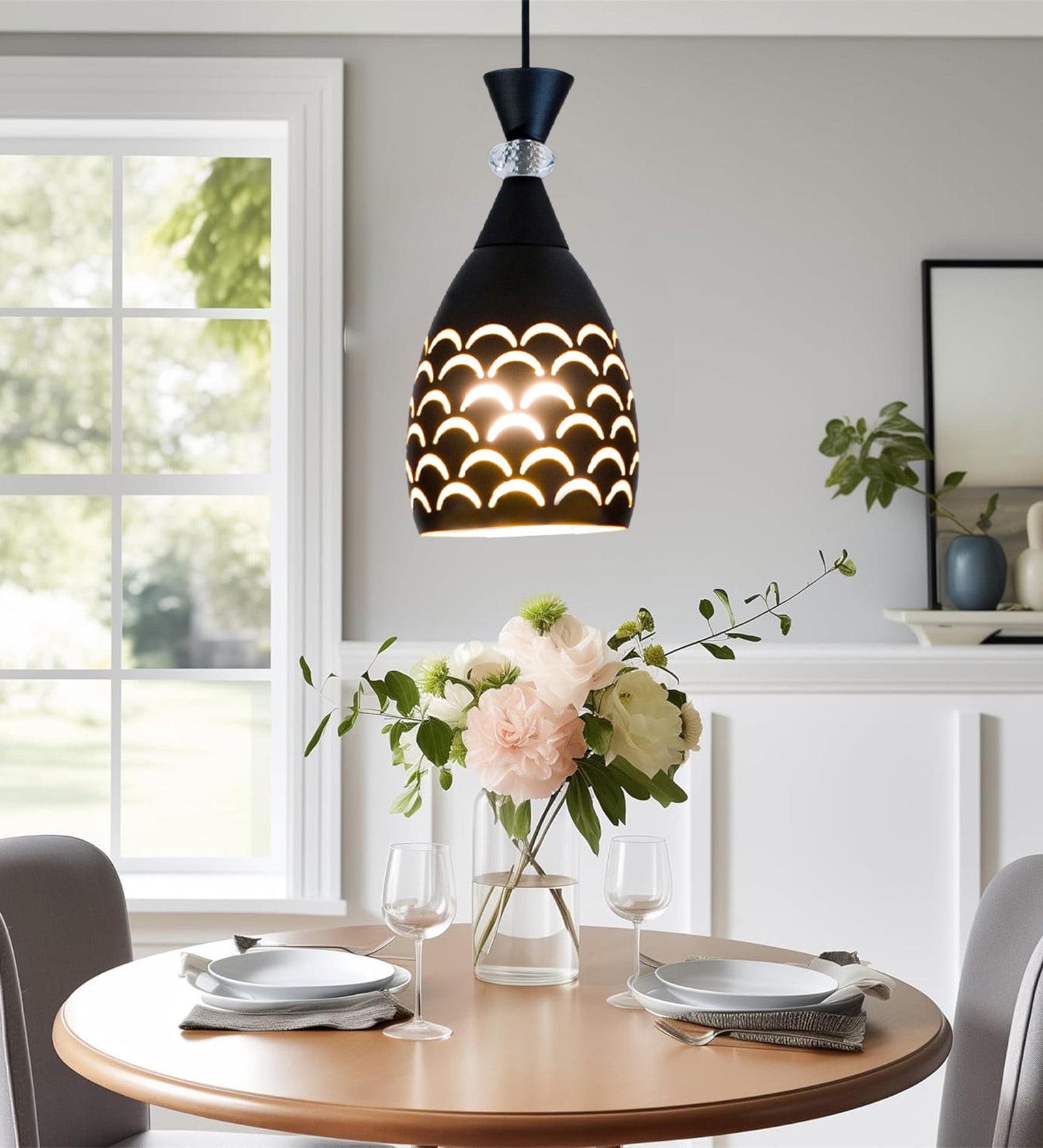 Metal Black Pendant Light with Crystal Accent Hanging Lamp