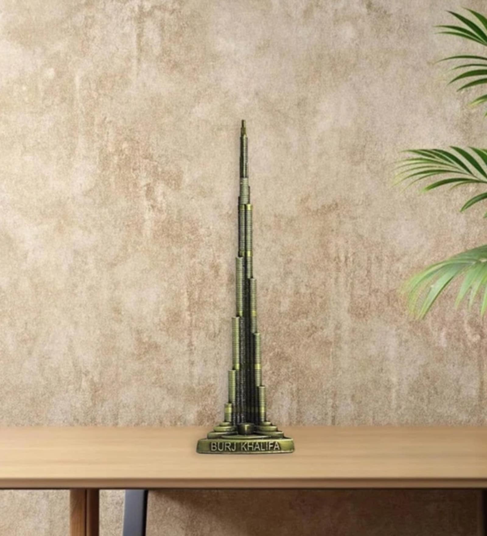 Metal Burj Khalifa Tower Miniature Decorative Showpiece (18 cm, Antique Gold)