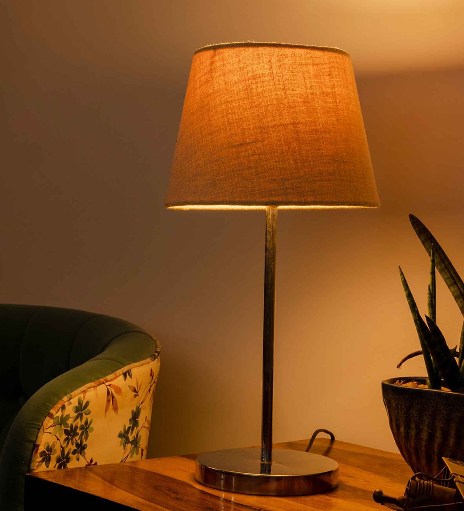 Metal Chrome Finish Lamp with Smare Taper White Shade