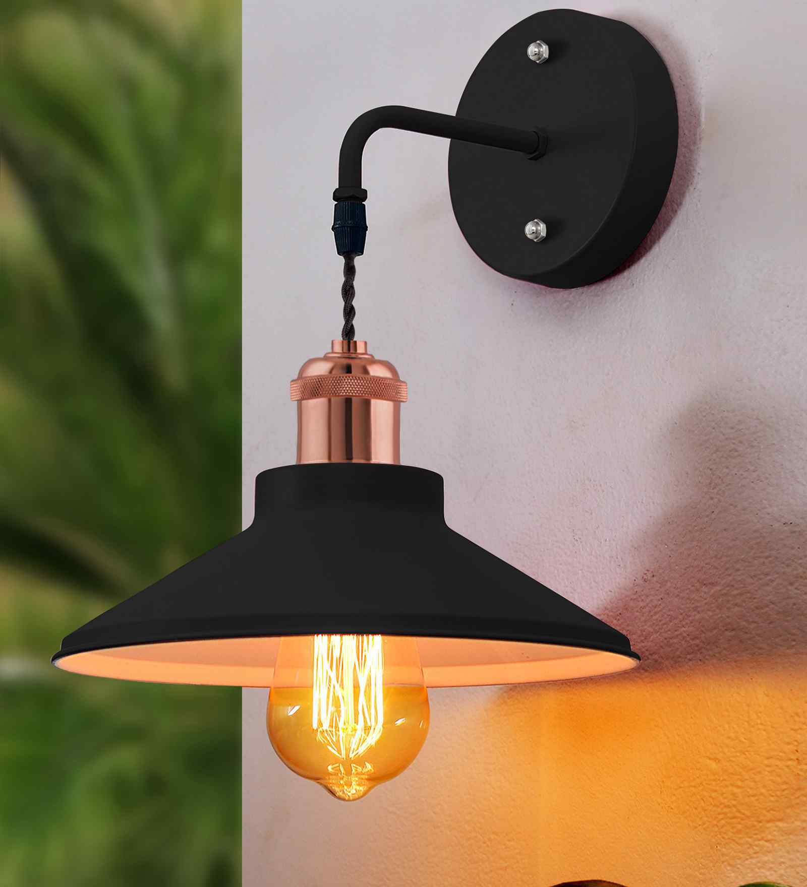 Cone Metal  Wall Light Fixture with Golden Holder (Black)