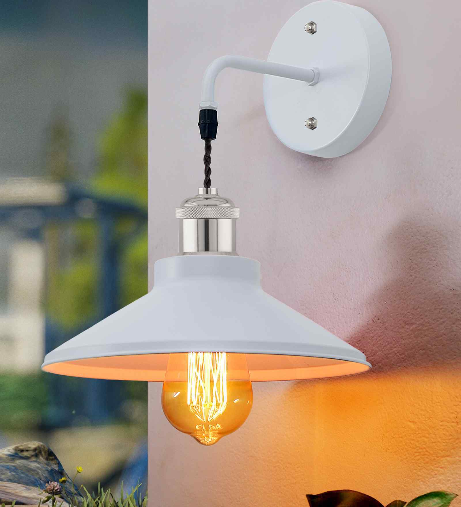 Cone Metal  Wall Light Fixture with Golden Holder (White)