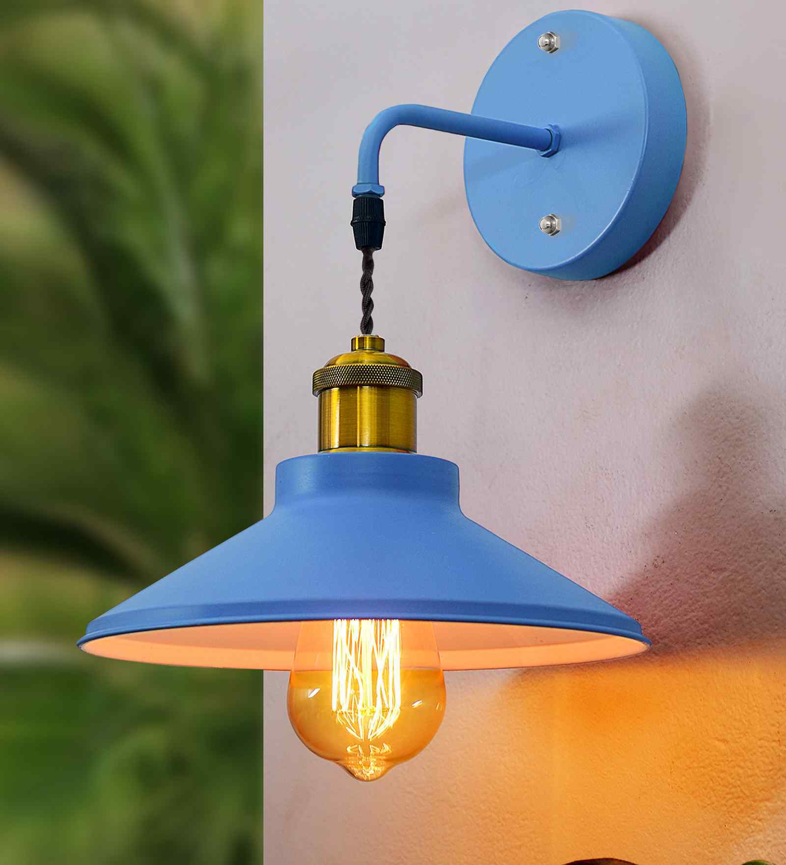 Cone Metal  Wall Light Fixture with Golden Holder (Blue)