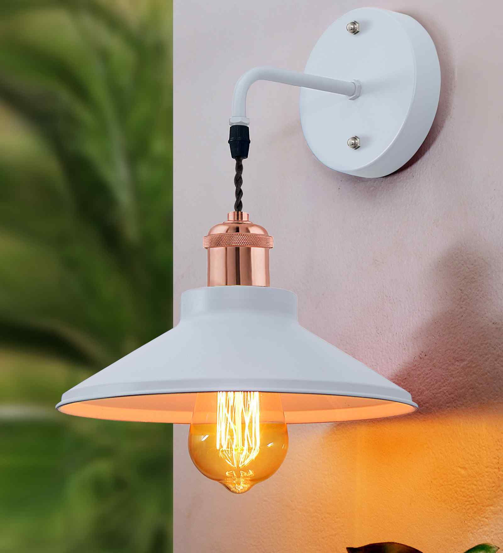 Cone Metal  Wall Light Fixture with Golden Holder (White)