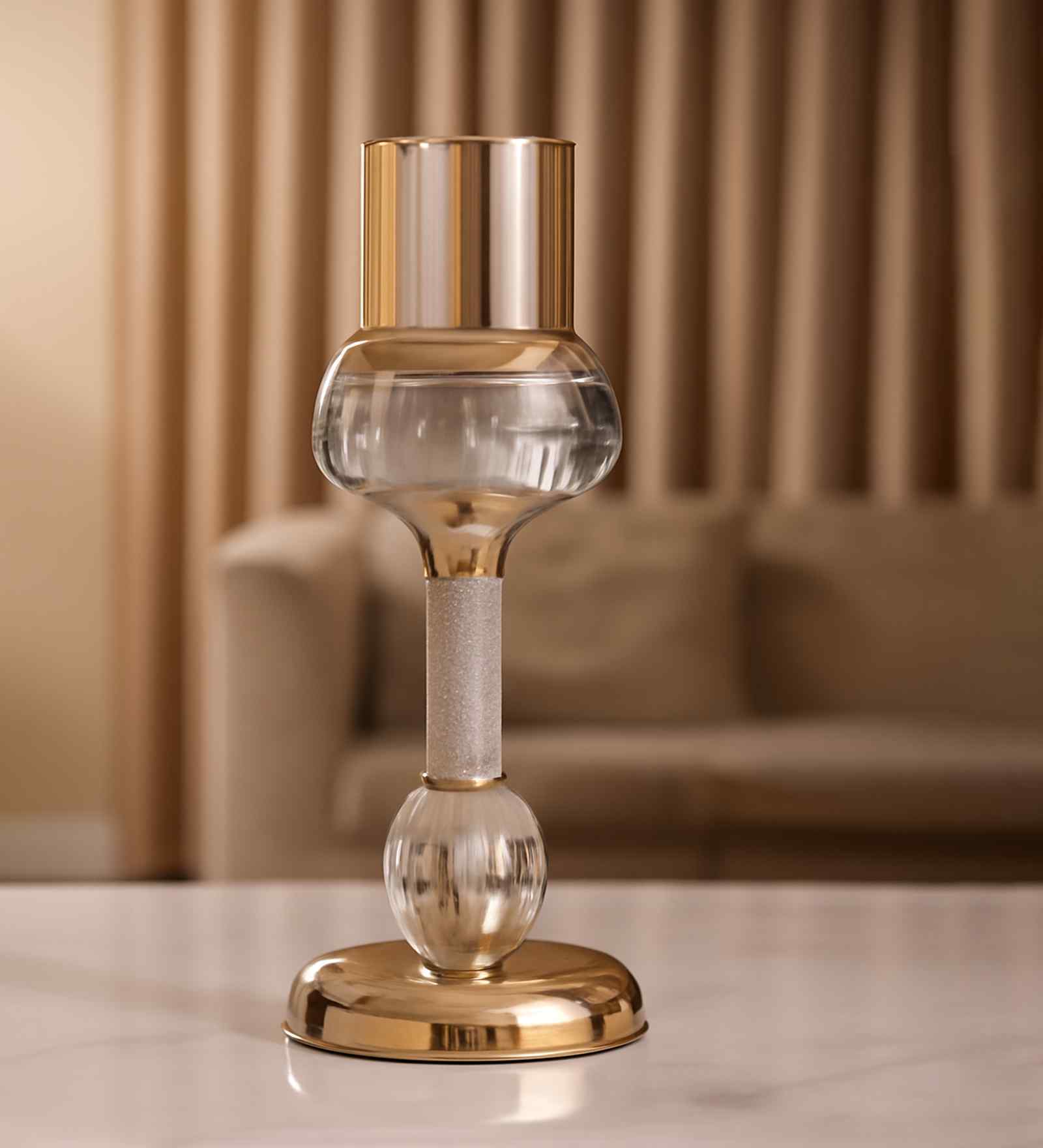 Metal Crystal Filled Golden Candle Stand