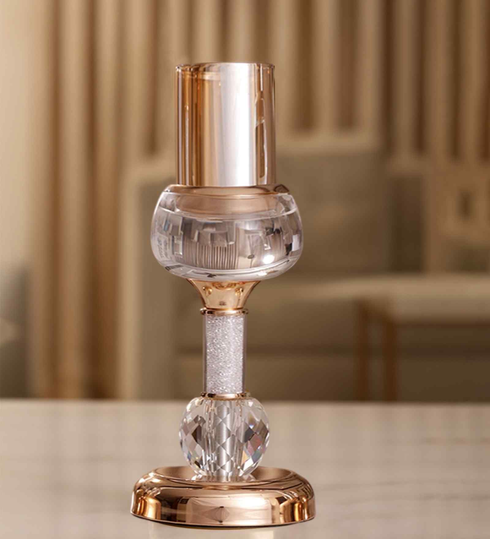 Metal Crystal Filled Golden Candle Stand