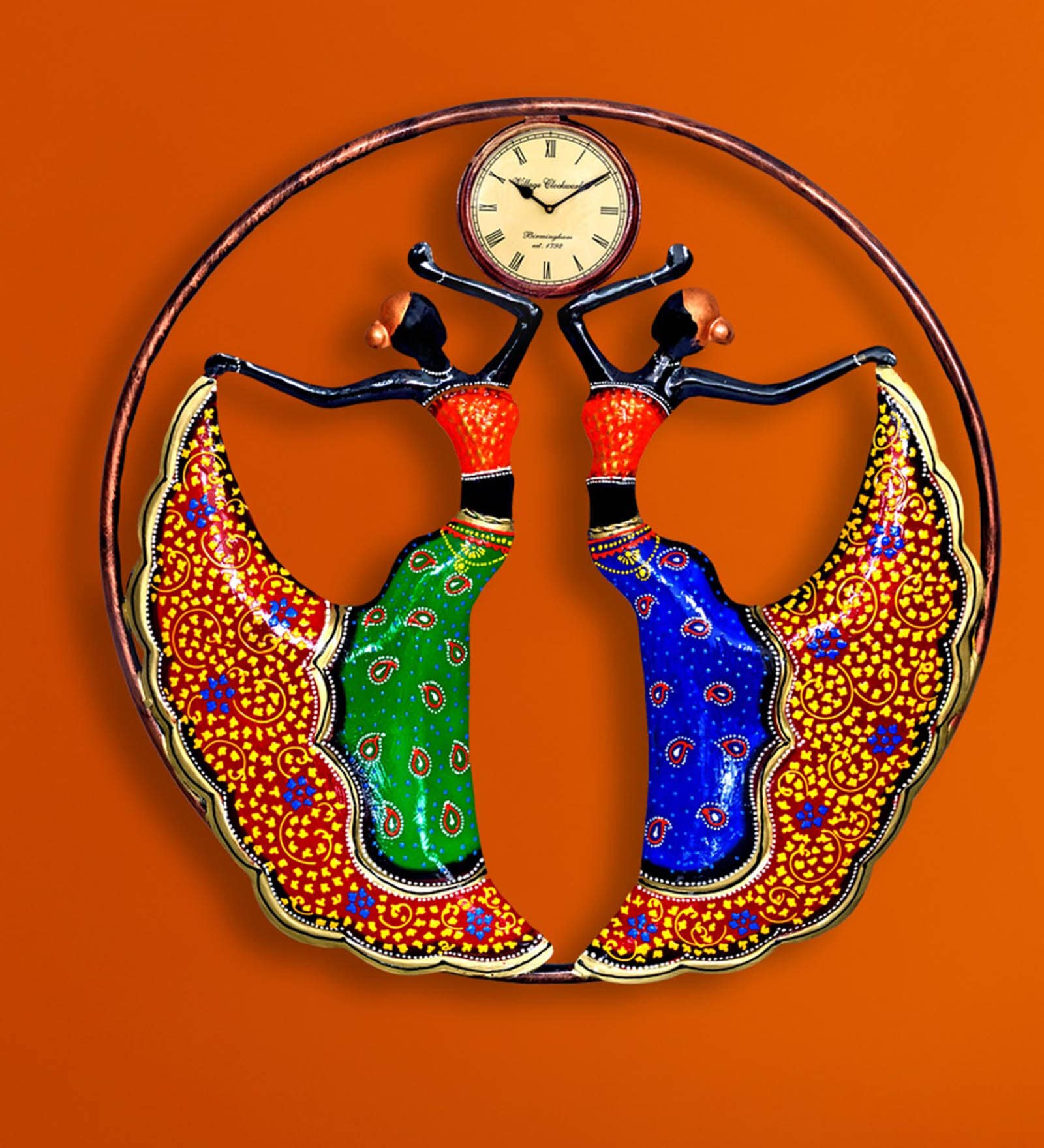 Metal Dancing Dolls with Traditional Wall Clock