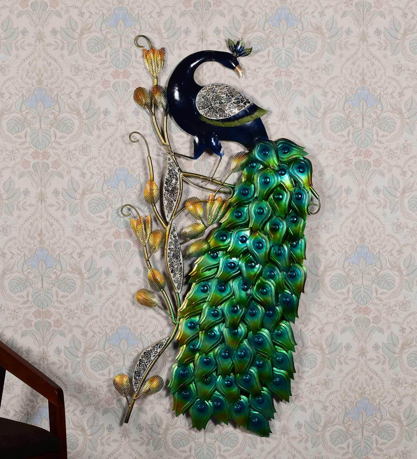 Tickler Iron Peocock Wall Art With LED In Green