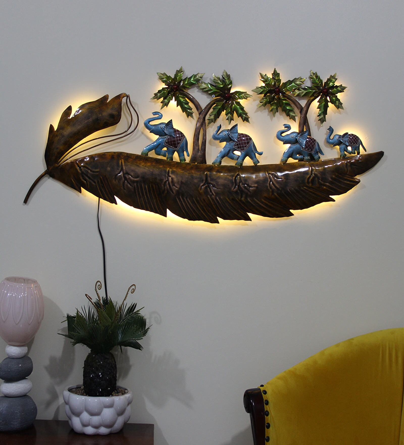 Buy Plex Iron Group Of Elephant Wall Art With LED In Multicolour at 43% ...