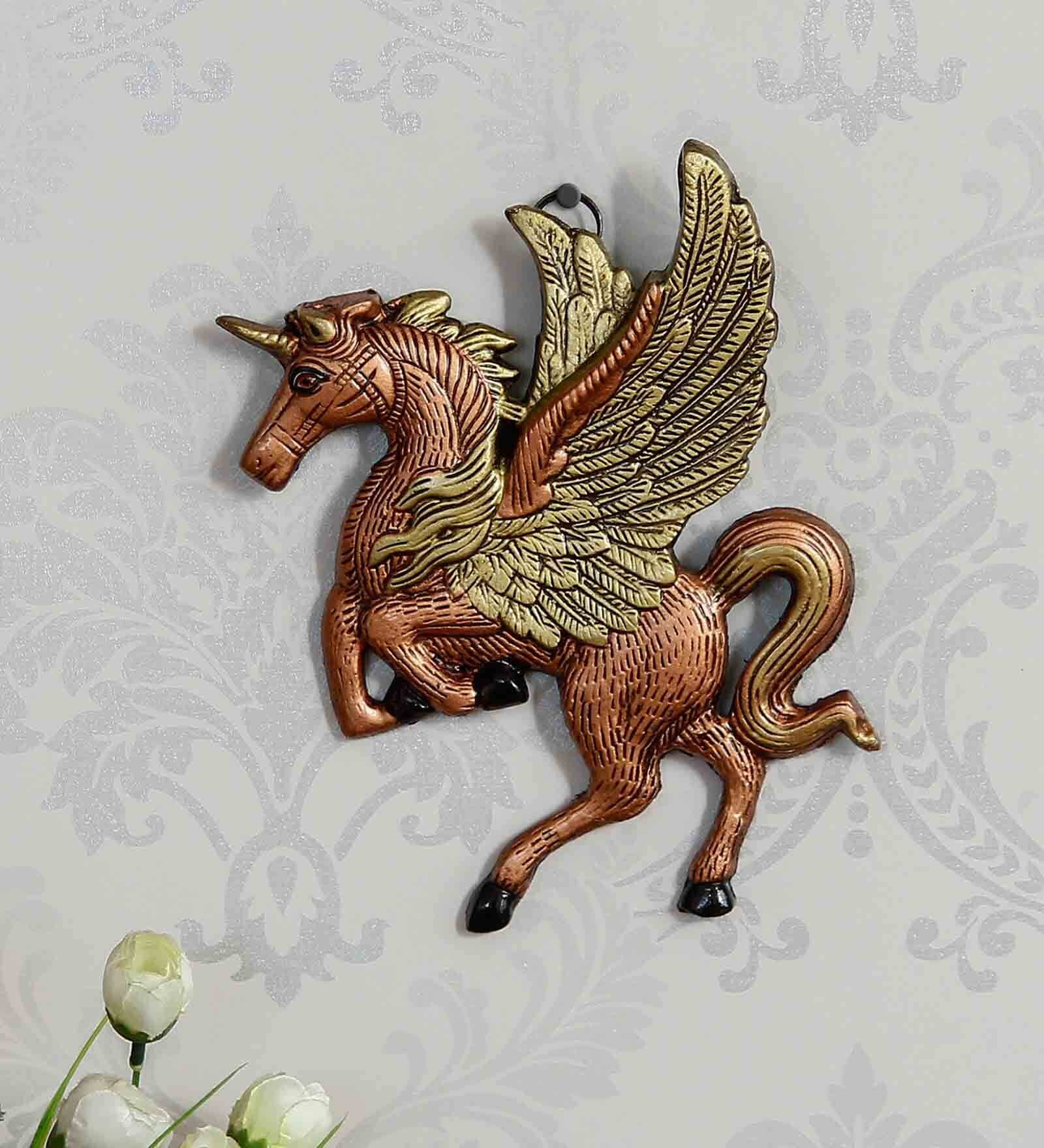Iron Flying Unicorn Wall Art In Gold