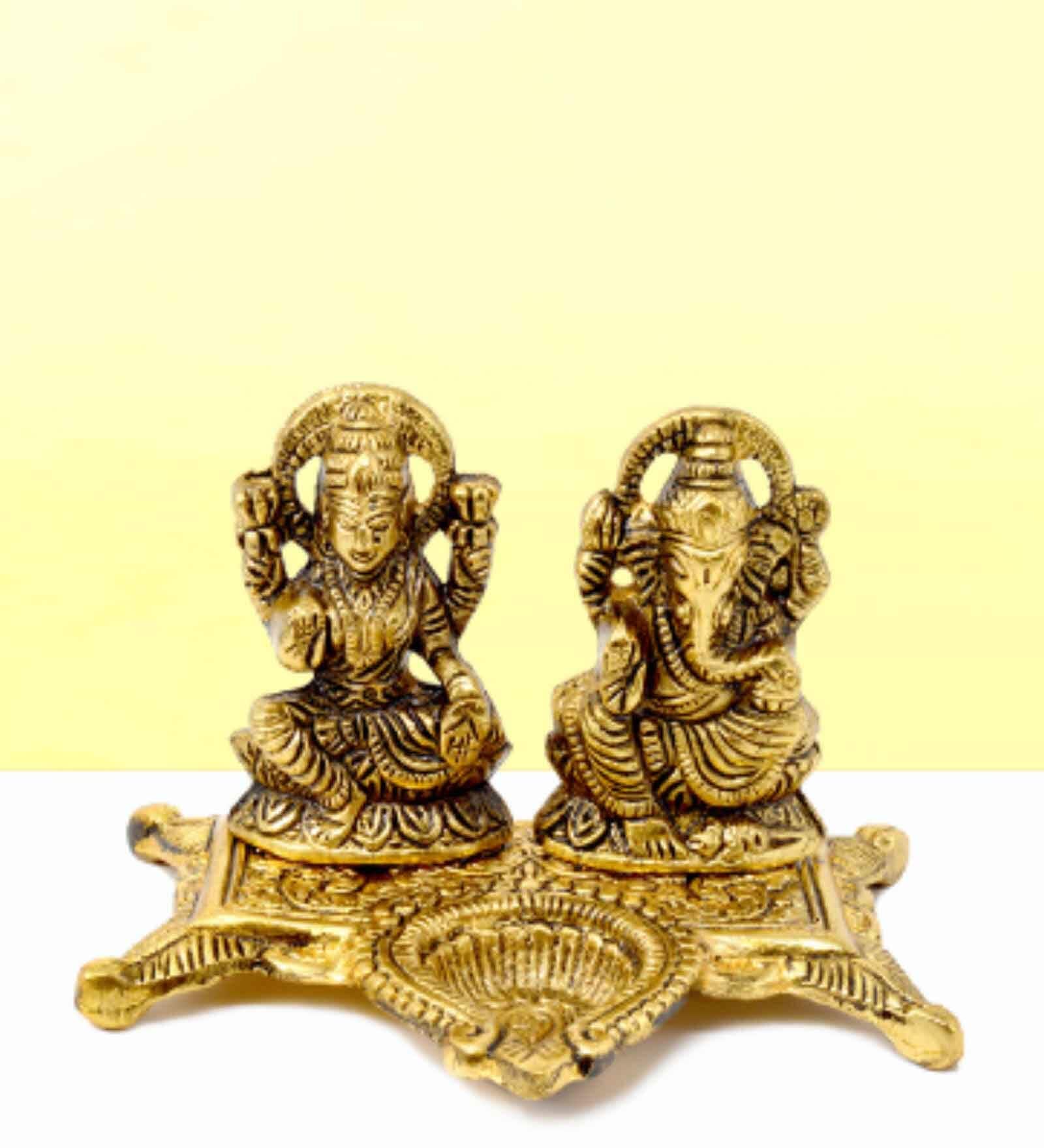 Metal Golden Finish Laxmi Ganesh Diya