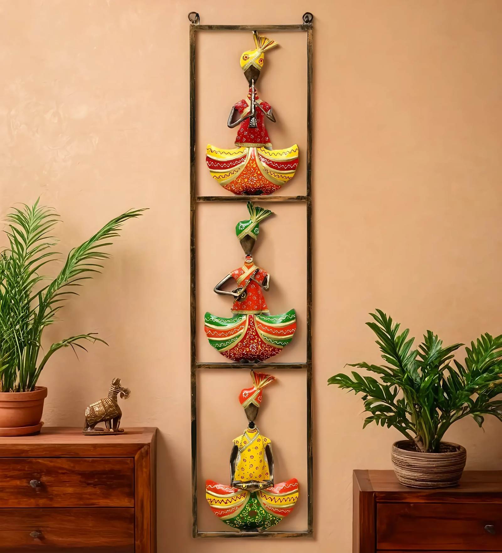 Metal Handpainted Decorative 3 Sardar Wall Hanging Frame In Multicolour