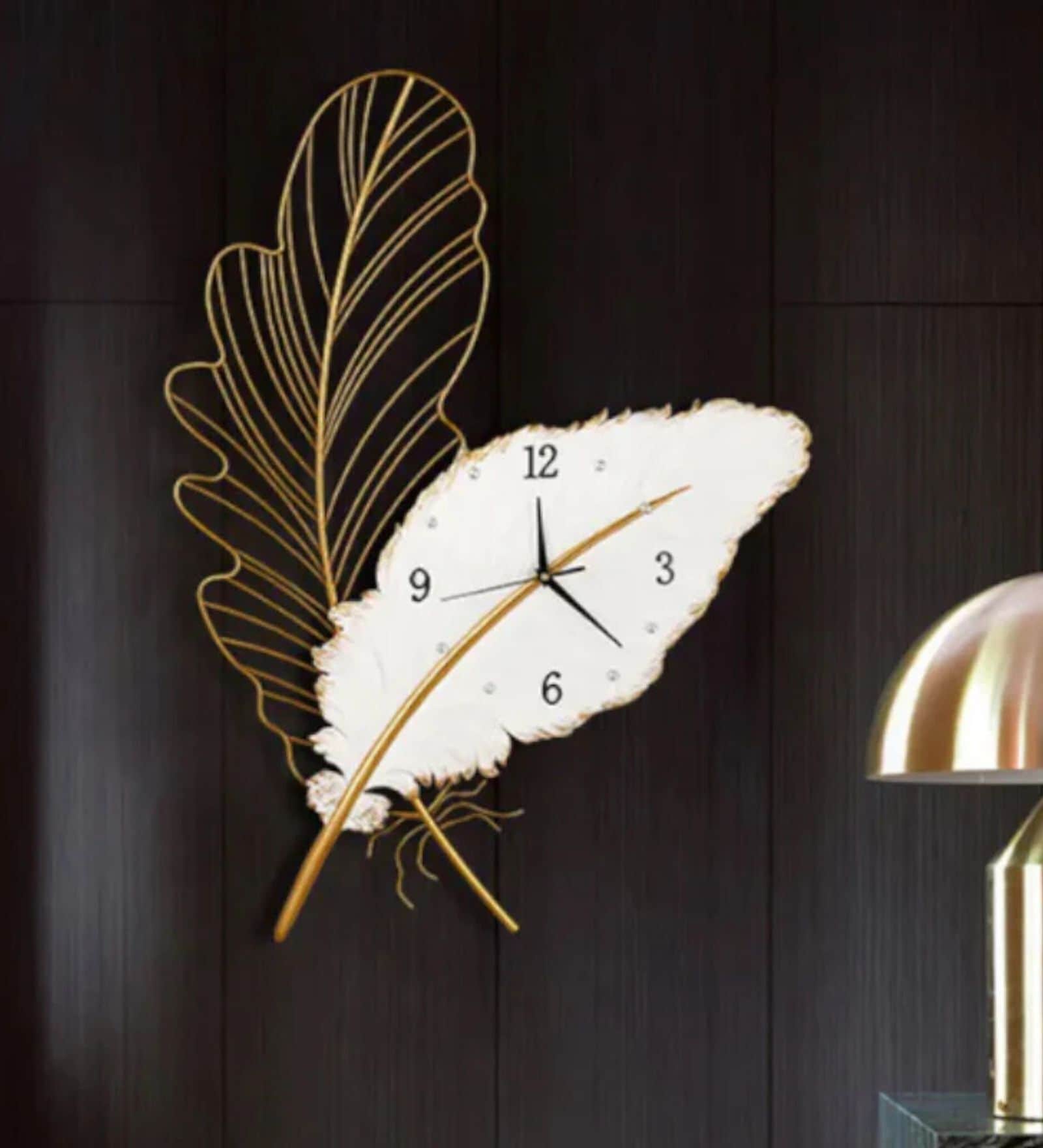 White Leaf Metal Wall Clock