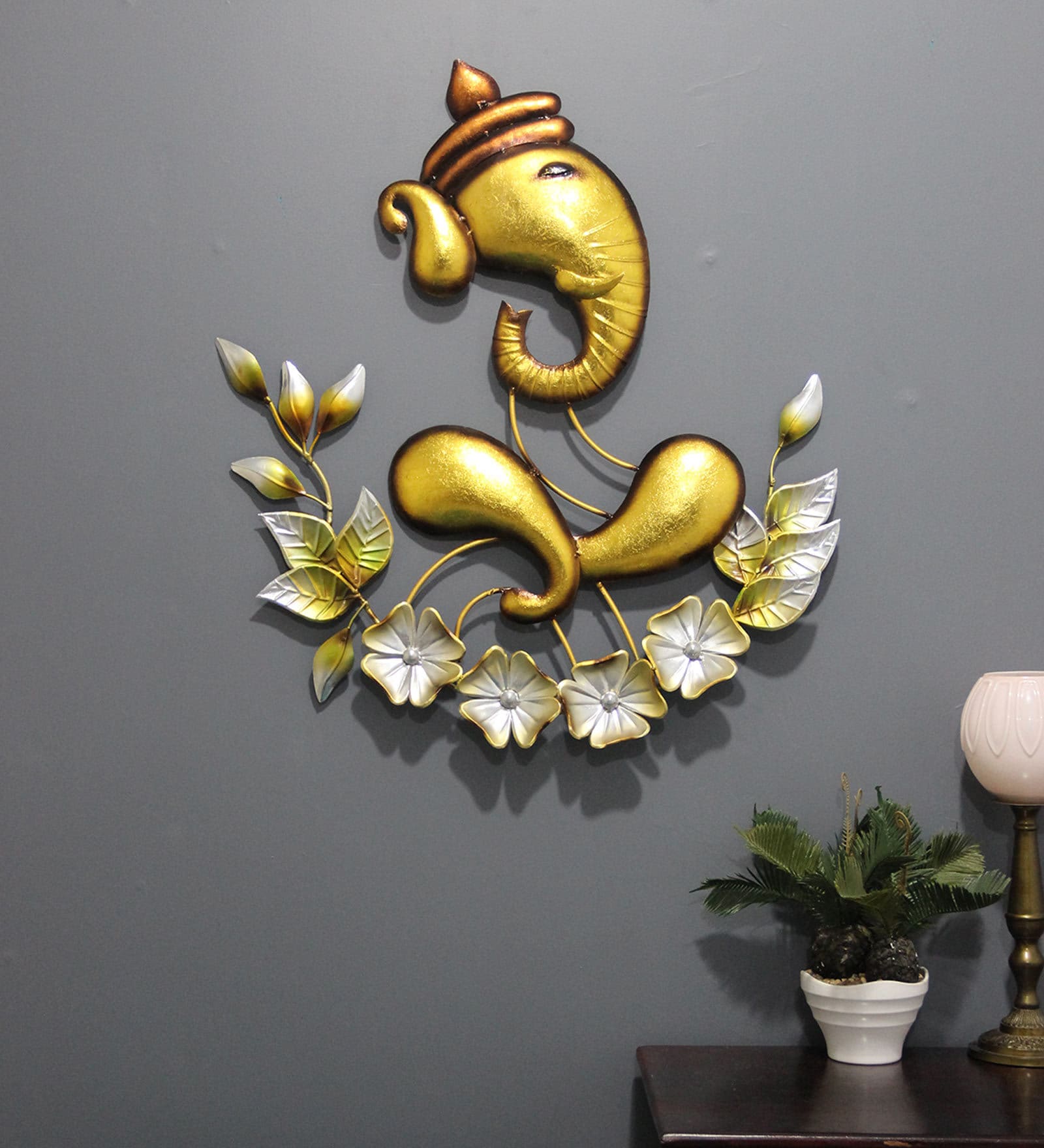 Buy Iron Lord Ganesha Wall Art In Gold By Malik Design Online