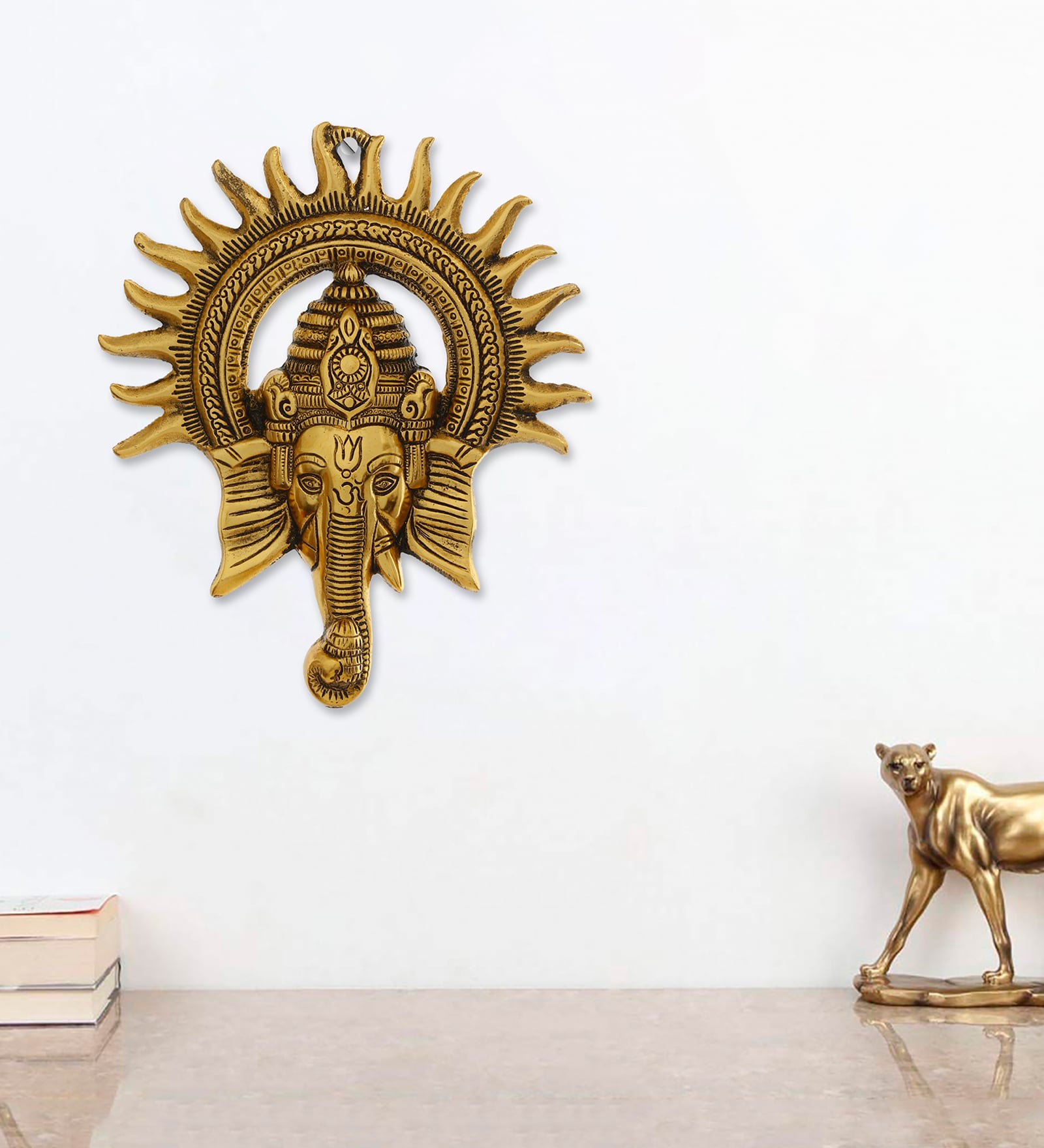 Metal Lord Ganesha with Sun Wall Art