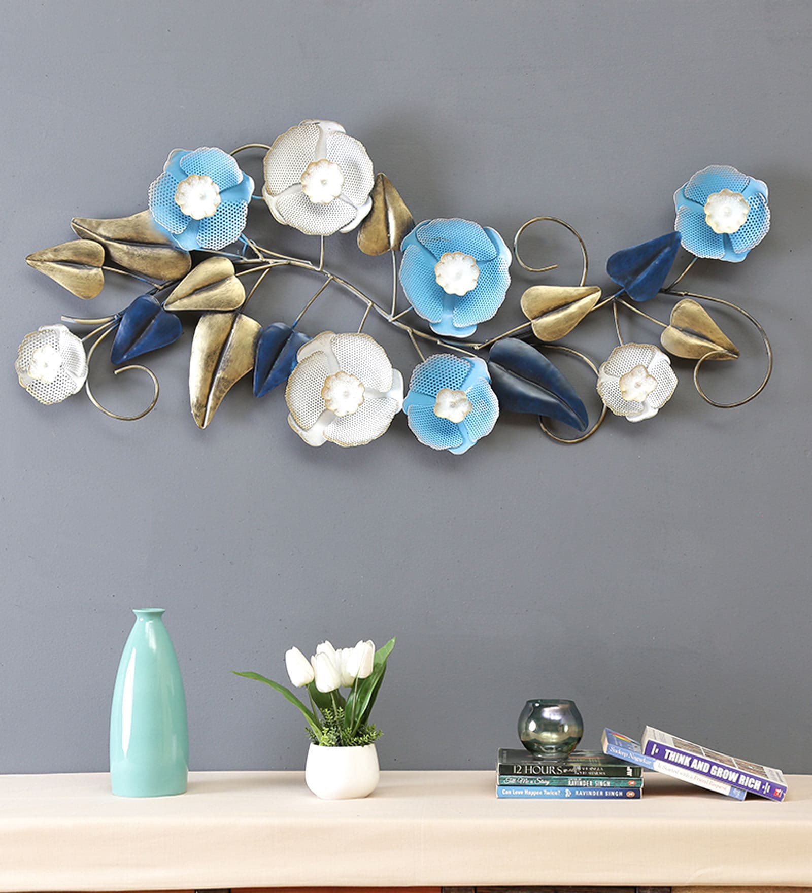 Buy Iron Leaf Wall Art In Blue at 22 OFF by Malik Design Pepperfry