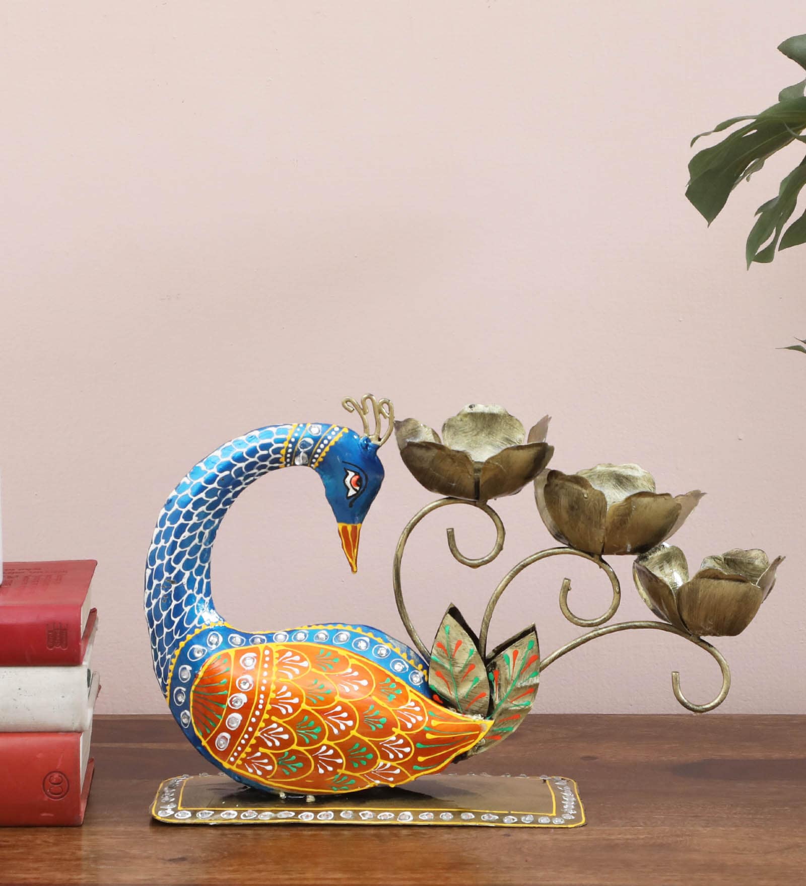 Metal Multicolour Hand Painted Peacock