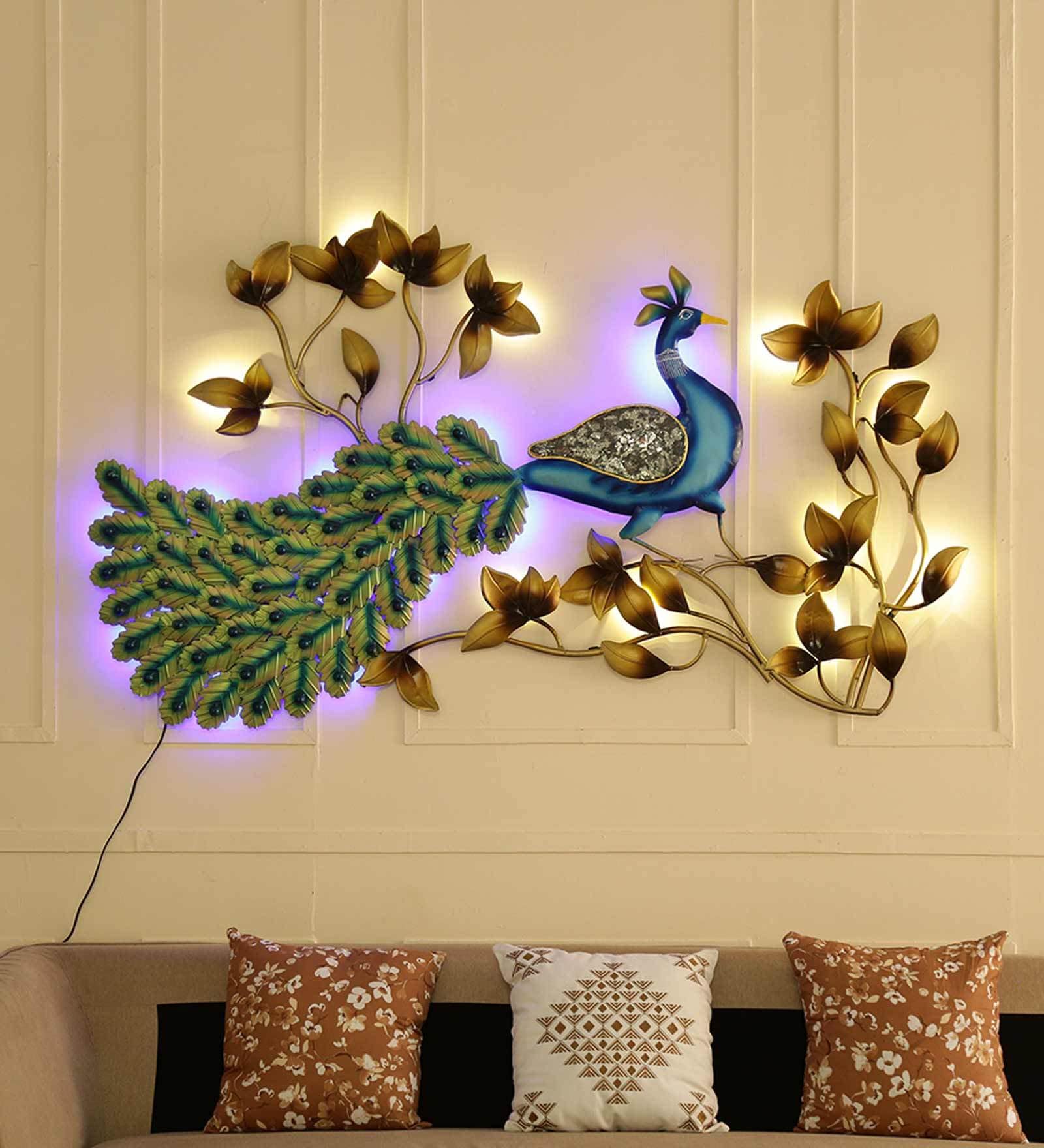 Buy Iron Peocock Wall Art With Led In Blue At 17 Off By Malik Design Pepperfry 8101