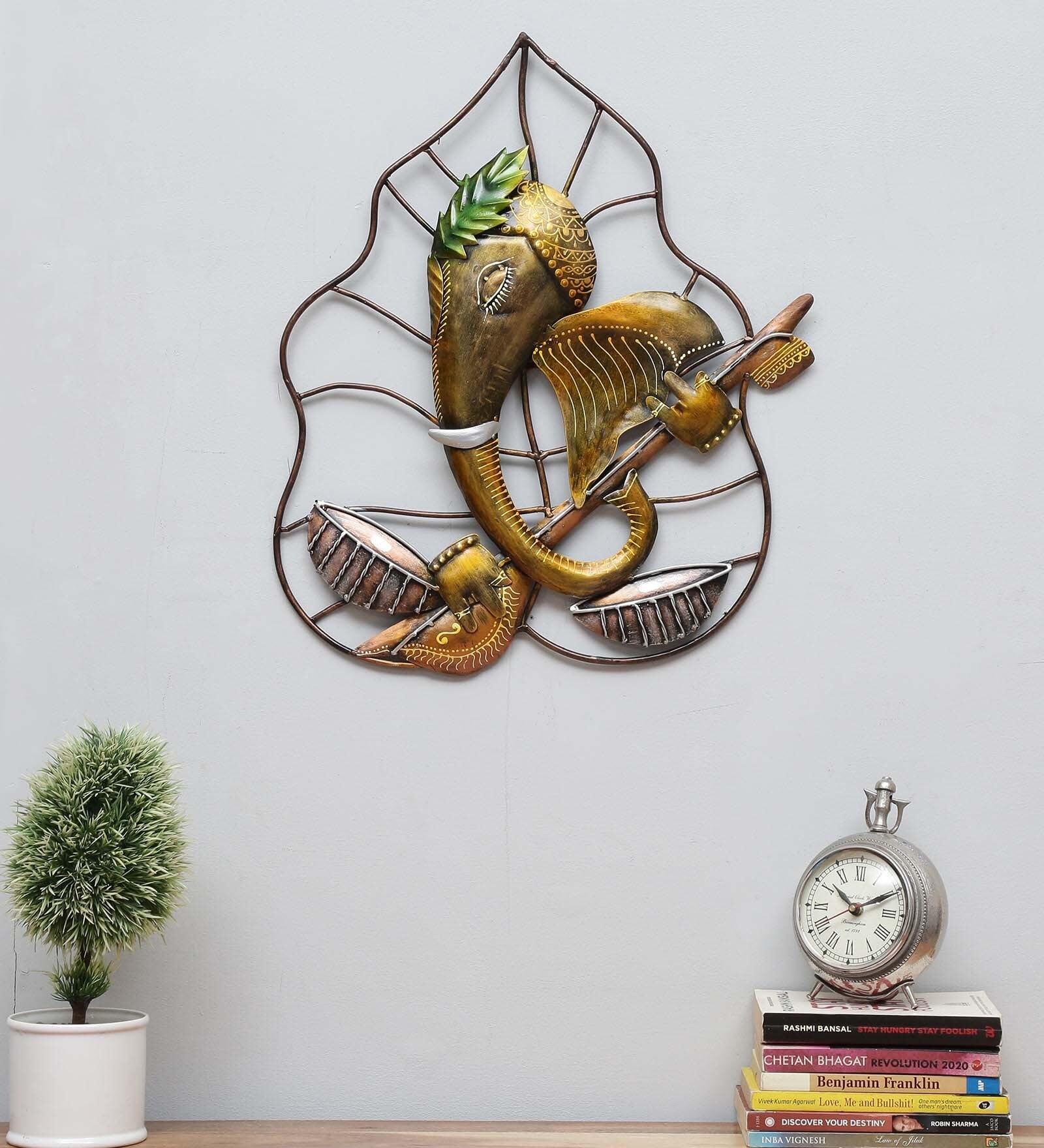 Buy Wrought Iron Lord Ganesha Wall Art In Gold By Godeccor Online
