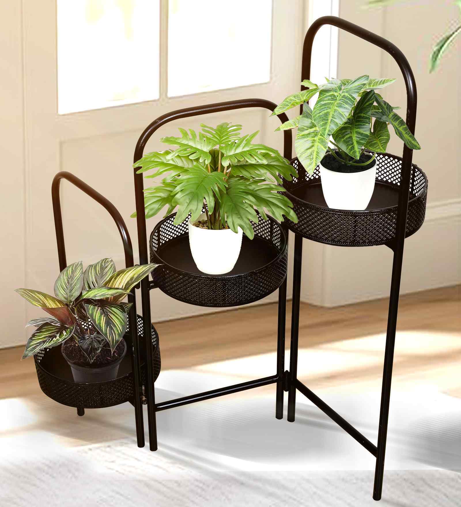 (1Pc) Black Metal Plant Stand
