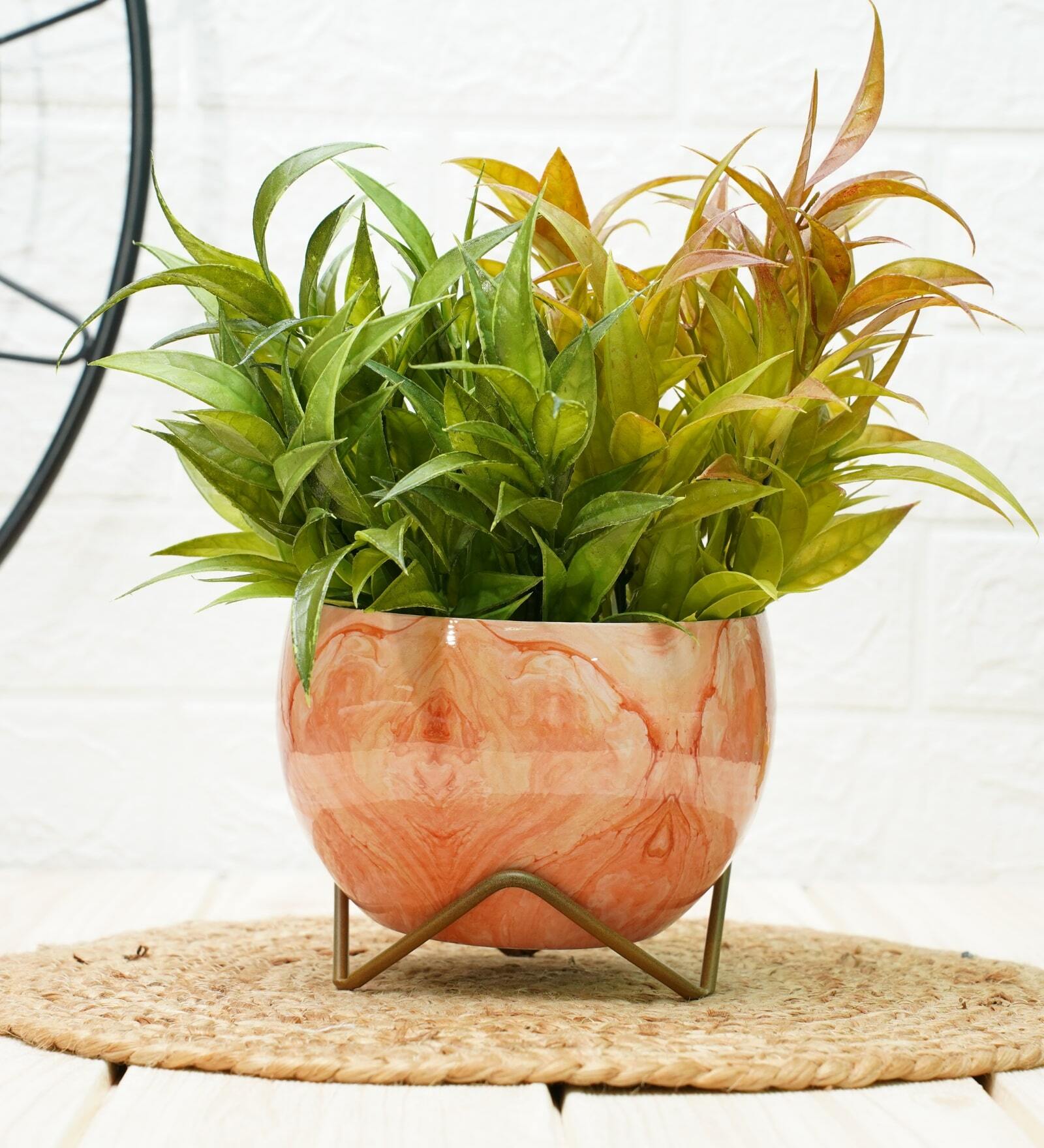 Metal Desk Pot MarblePink Print with stand