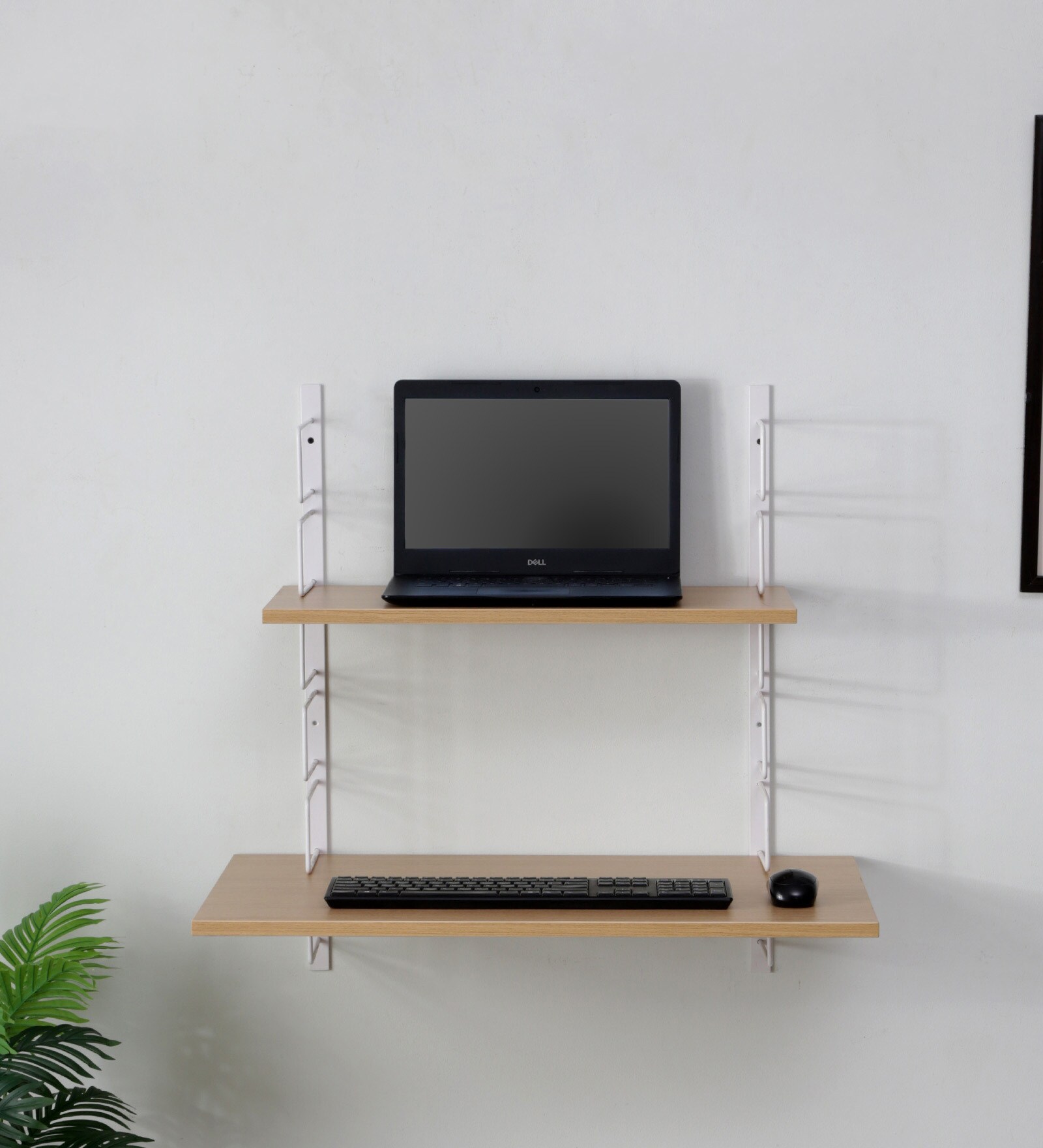 Buy Metal Wall Mounted Study Table in White & Urban Teak Finish With