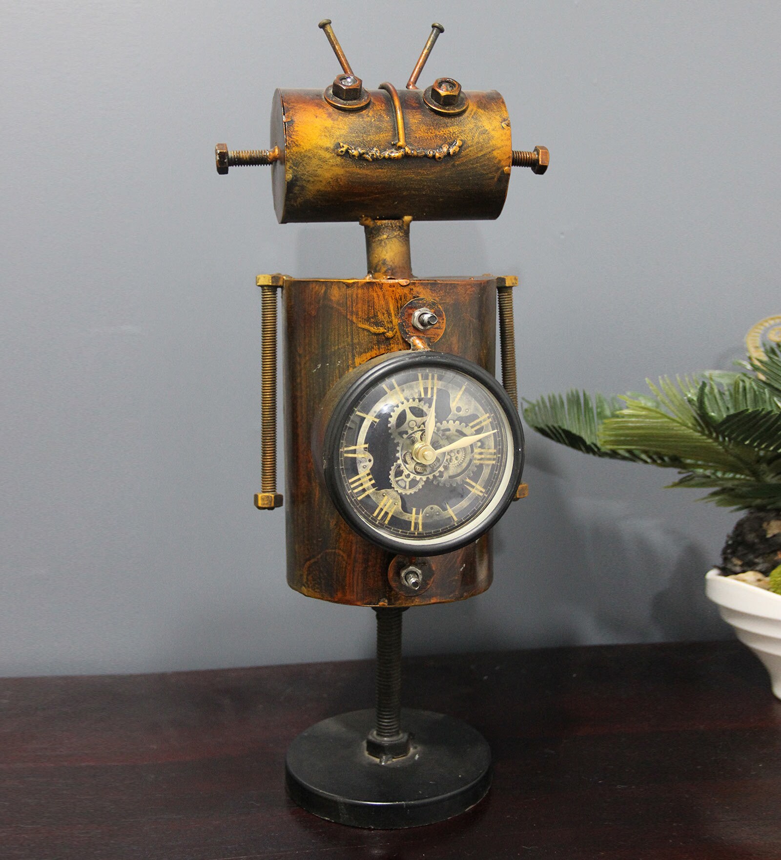 Retro Phone Multicolour Metal Table Clock