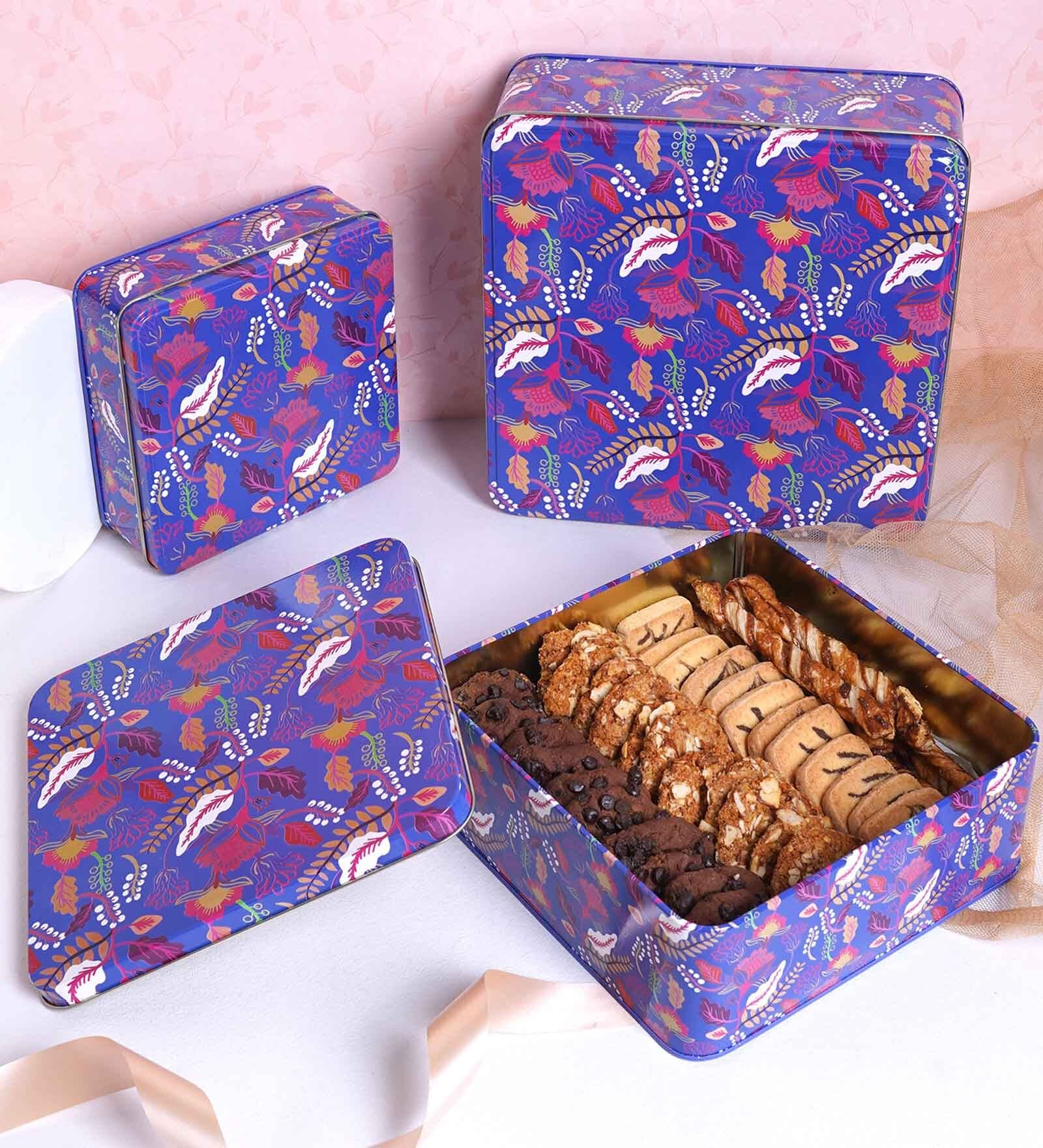 Metal Storage Box with Lid | Airtight| Suitable for Gifting | Square (Blue)