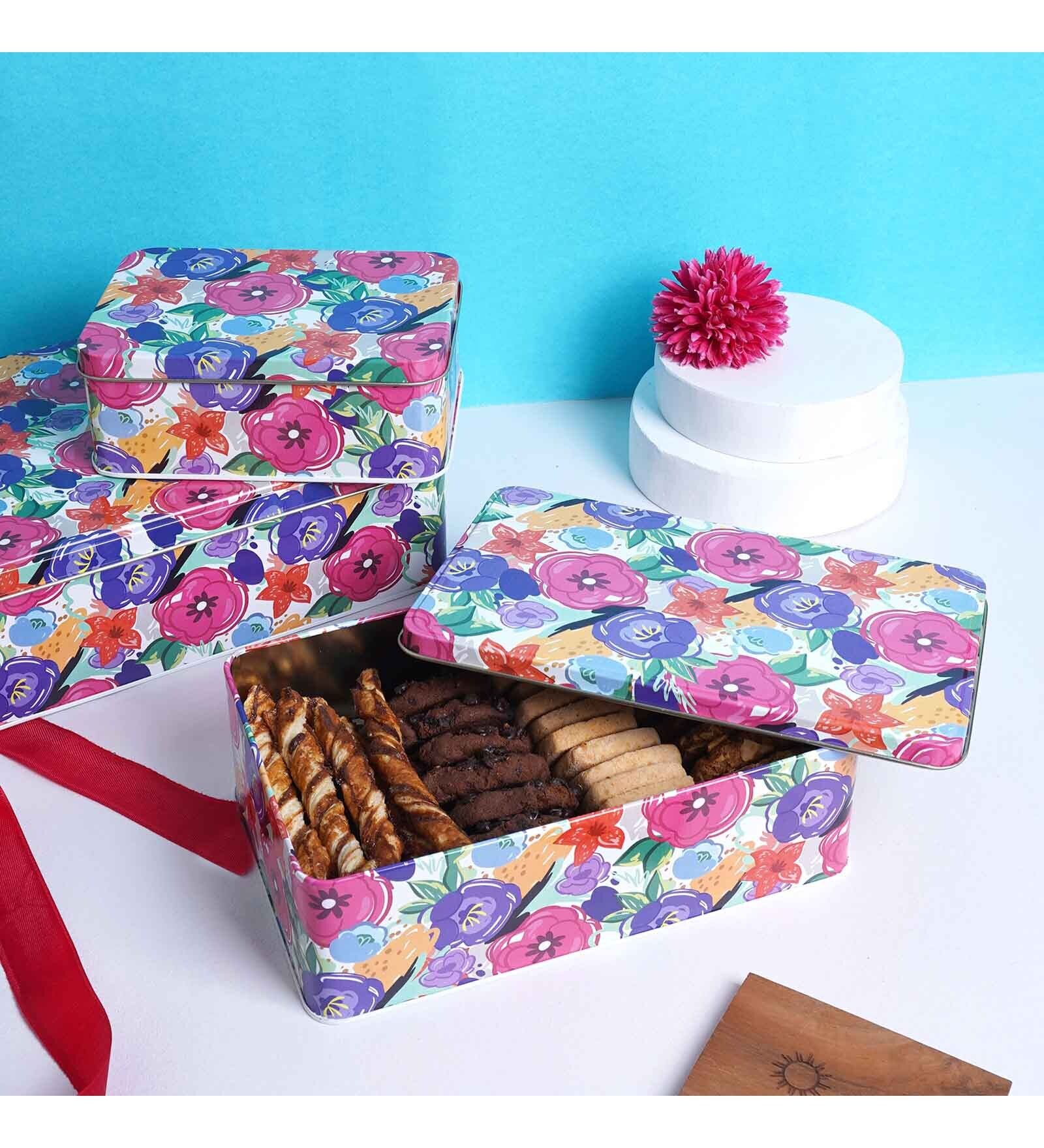Metal Storage Box with Lid | Airtight| Rectangular (Multicolor Floral)