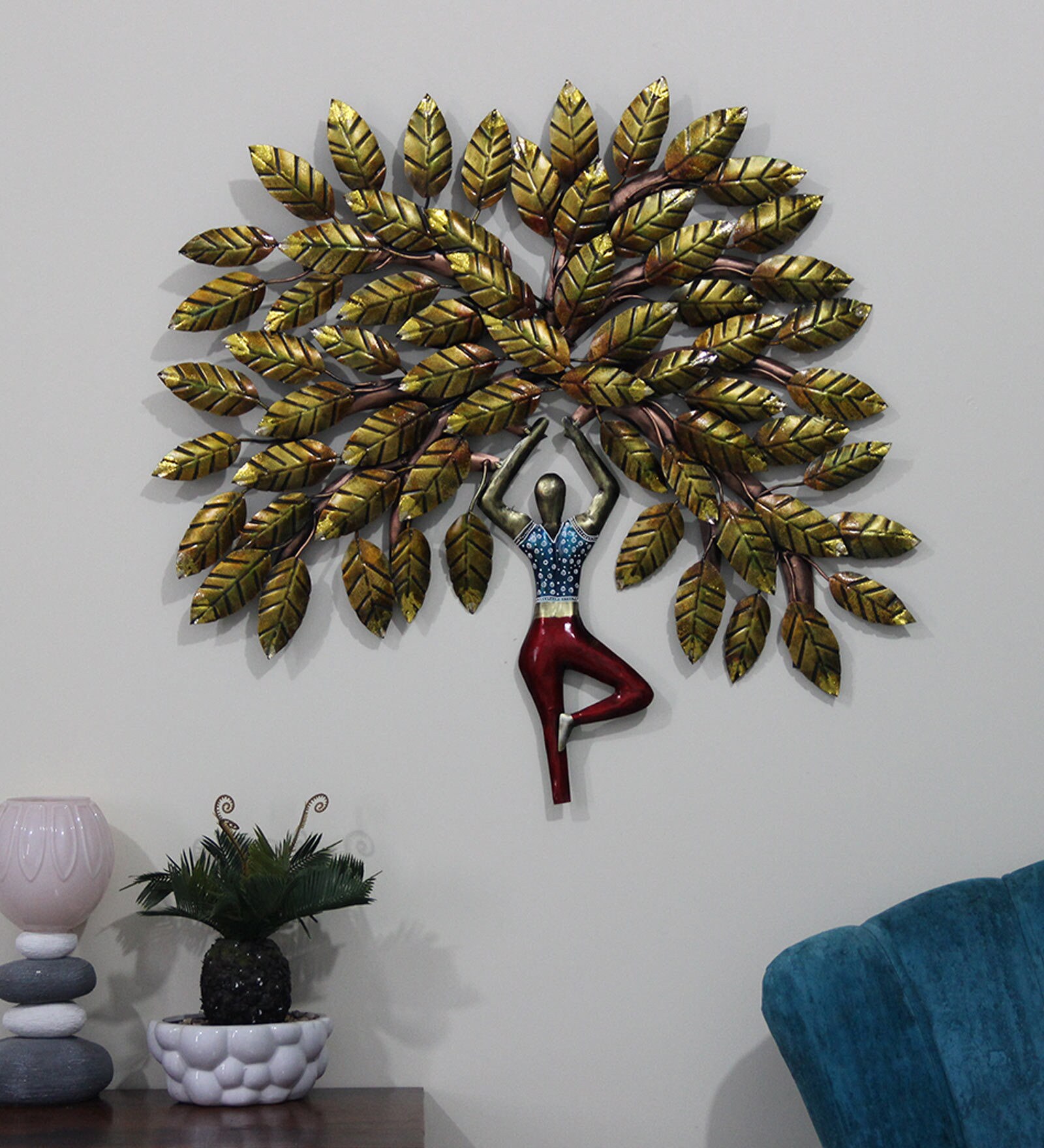 Metal Tree Man Wall Art In Golden