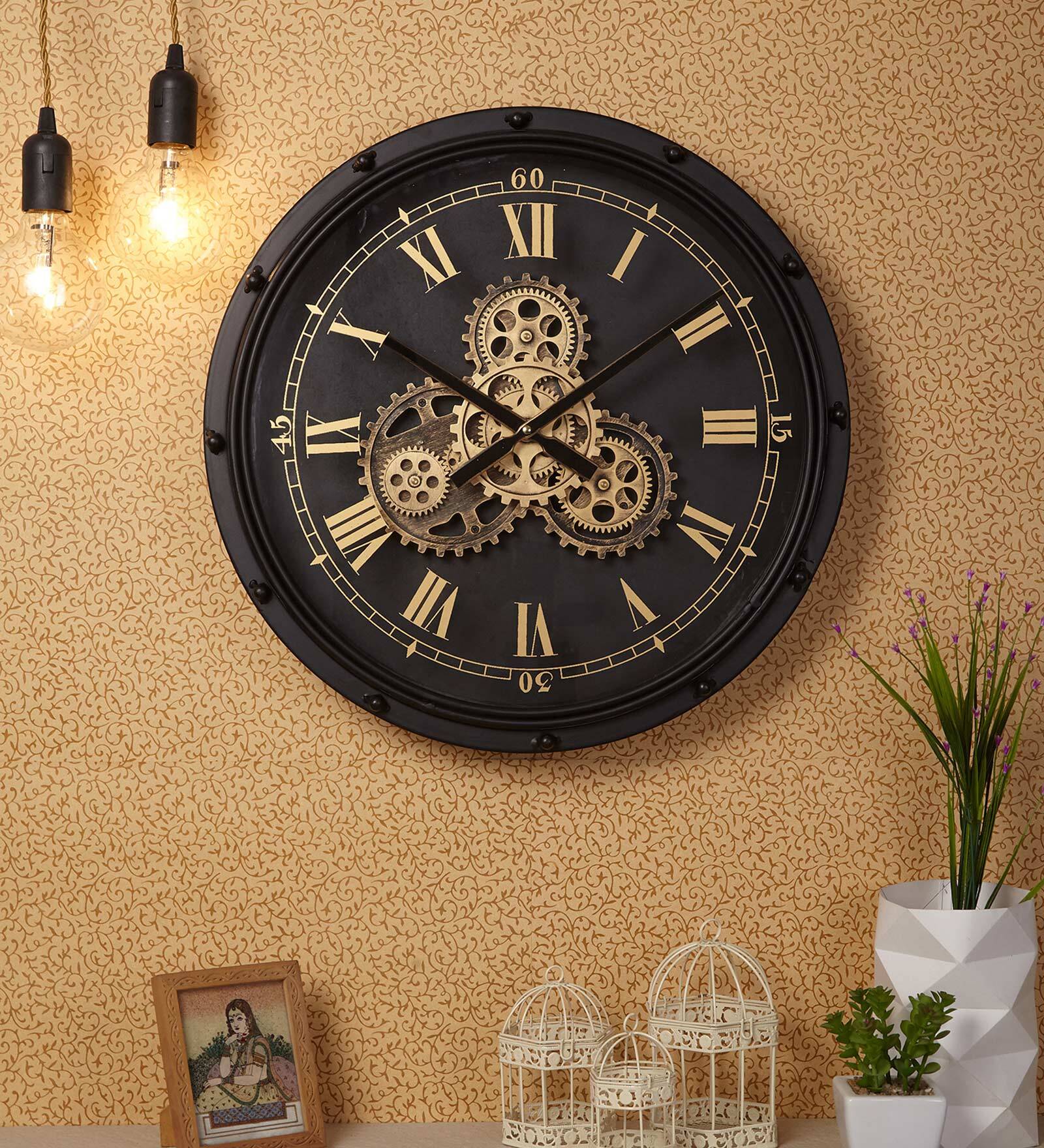 Metal Vintage Rustic Sweep Mechanism Wall Clock