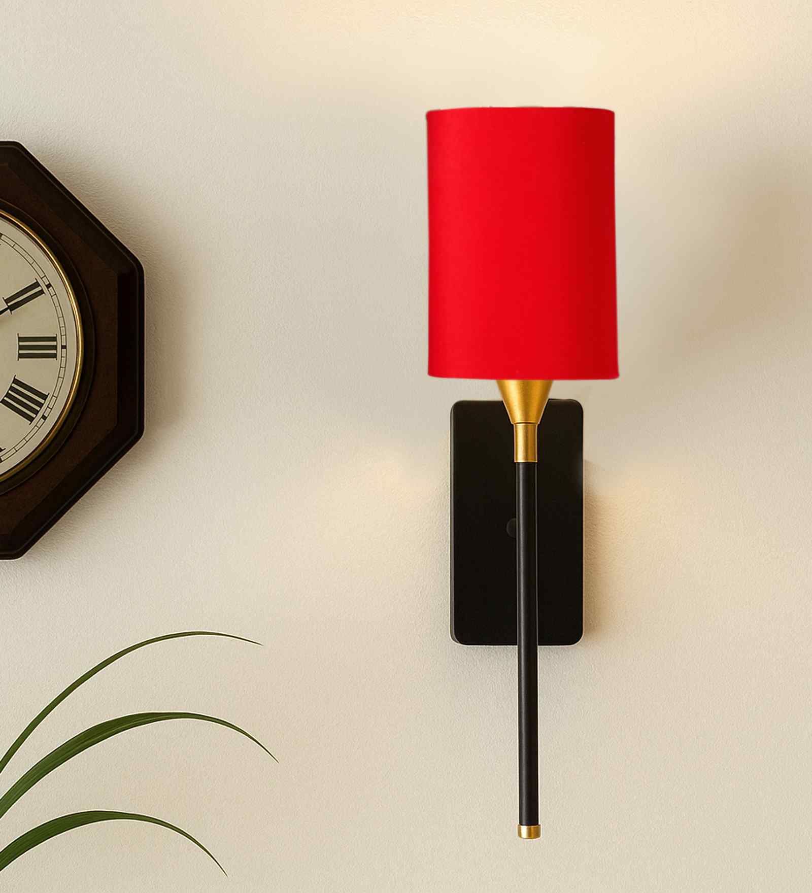 Metal Wall Lamp with Cotton Shade   Soft Ambient Lighting for Bedroom, Living Room-(Red)