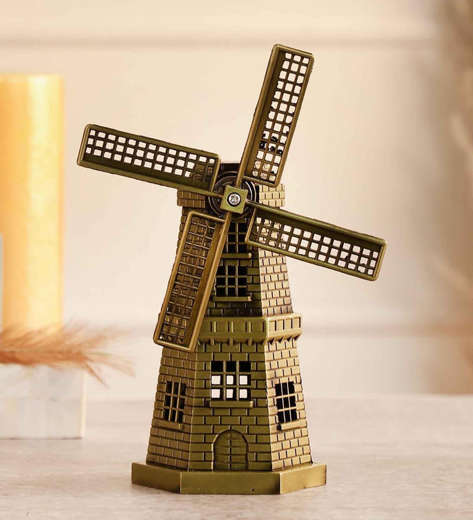 Metallic 7 Inches Wind Mill Monument Miniature Showpiece
